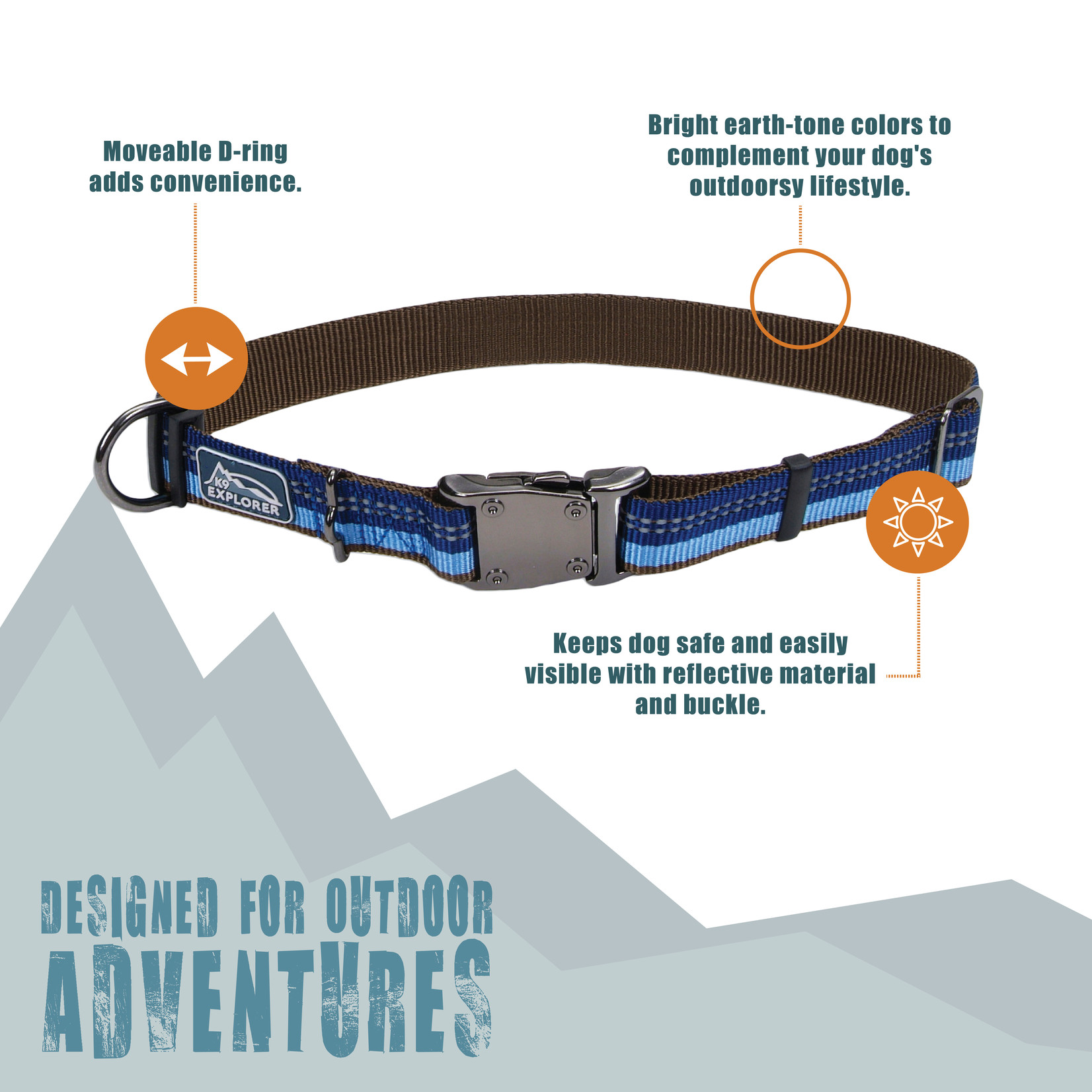 Coastal K9 Explorer® Reflective Adjustable Dog Collar, Sapphire, 1" x 12"-18" Small/Medium