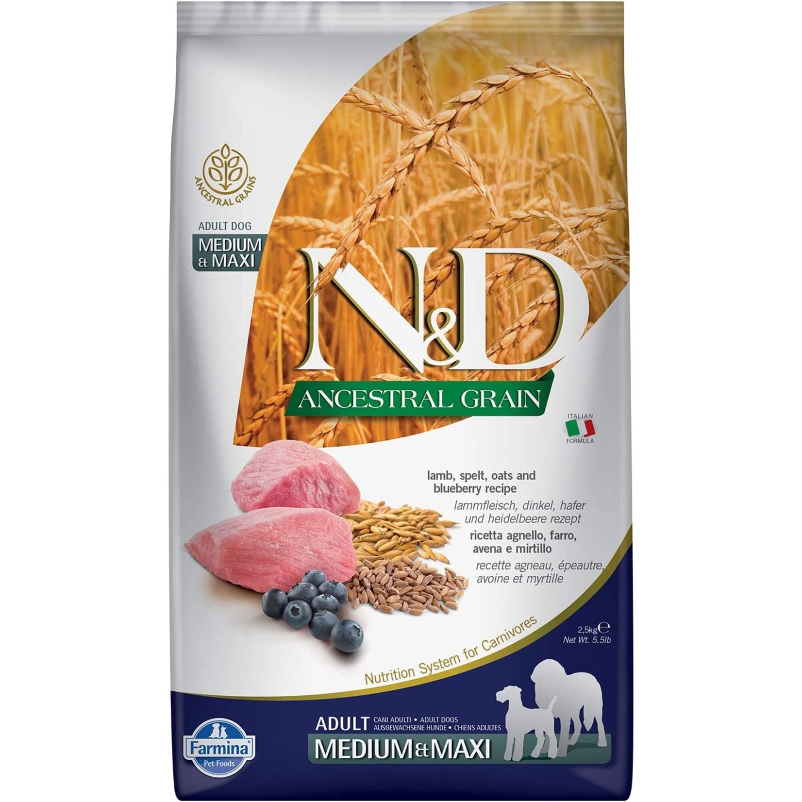 N & D Farmina N&D Farmina Dog Ancestral Grain - Lamb & Blueberry Med/Maxi 26.5lbs