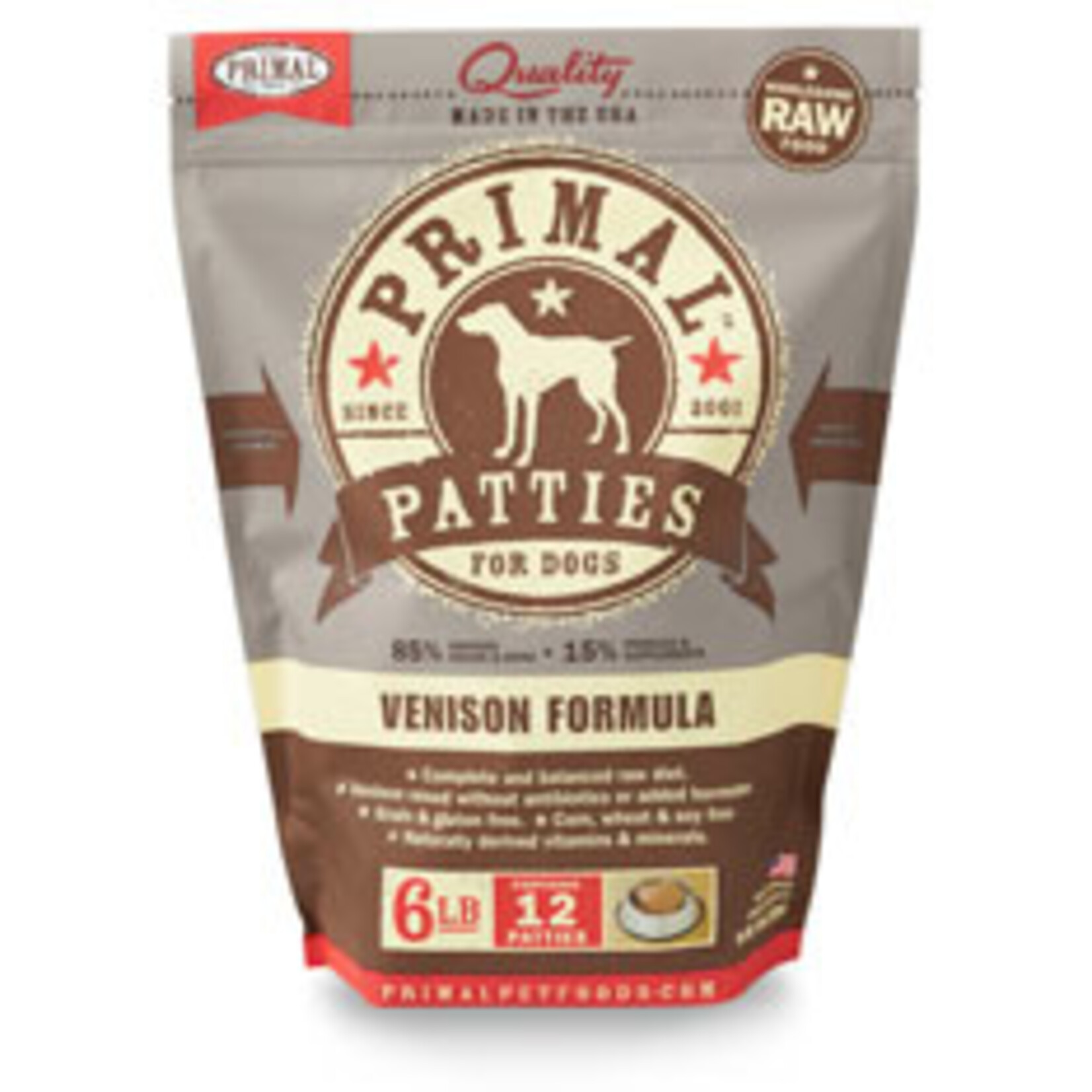 Primal Dog Raw Frozen Venison Patties 6 lb