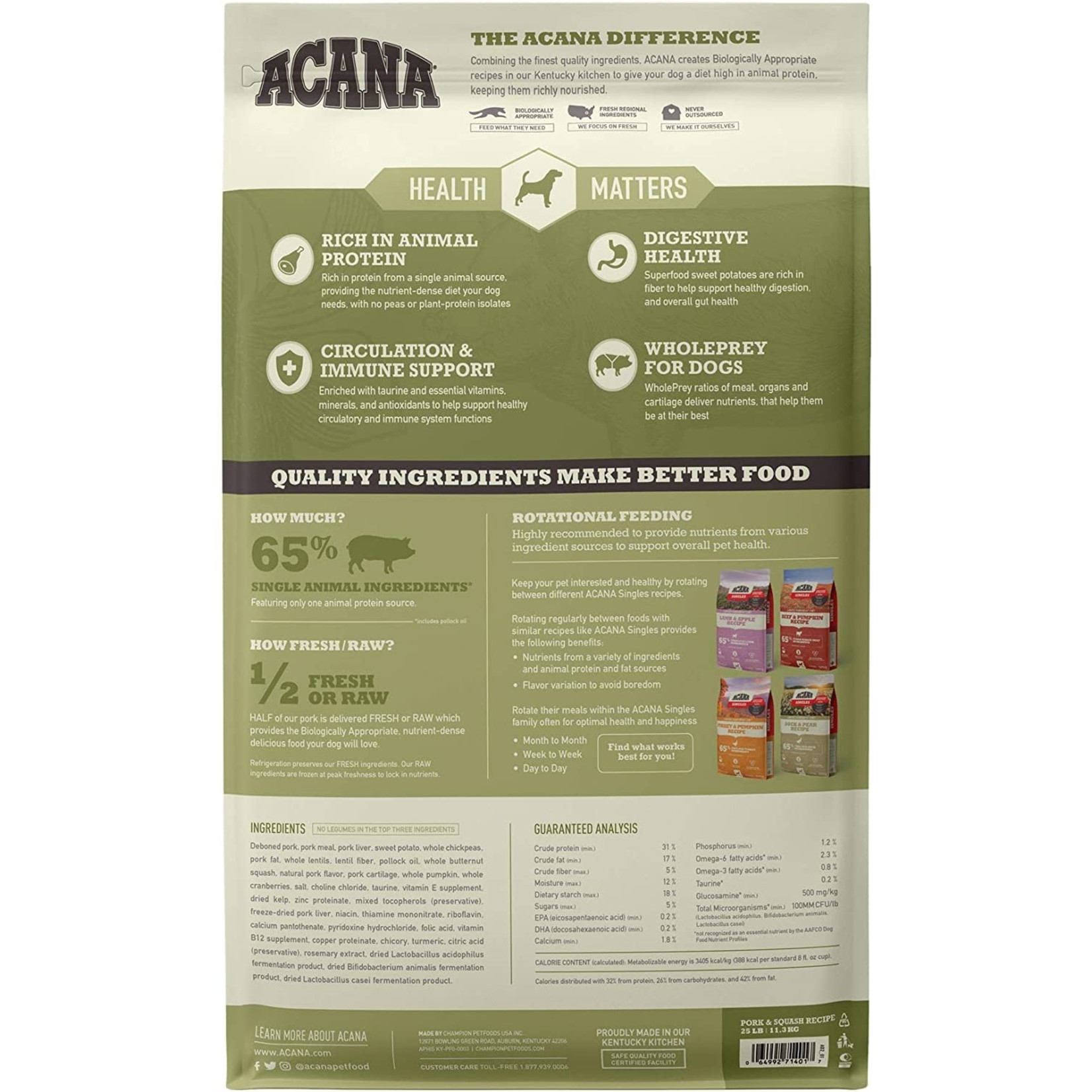 Acana Acana Pork & Squash Singles 22.5lbs