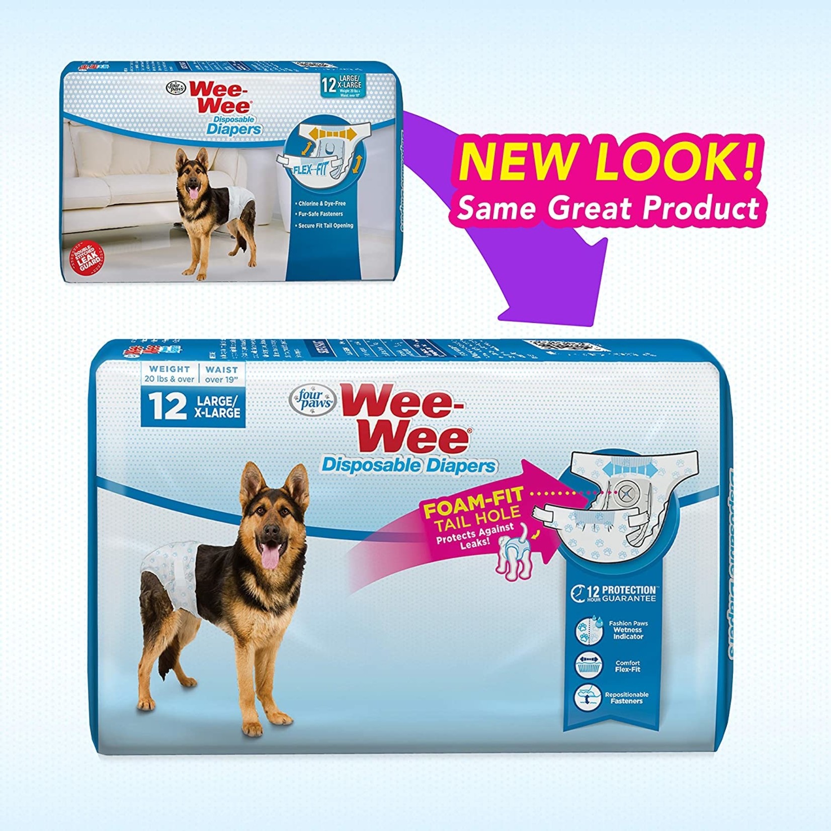 Four Paws Four Paws Wee Wee Diaper 12hr Large 12 count