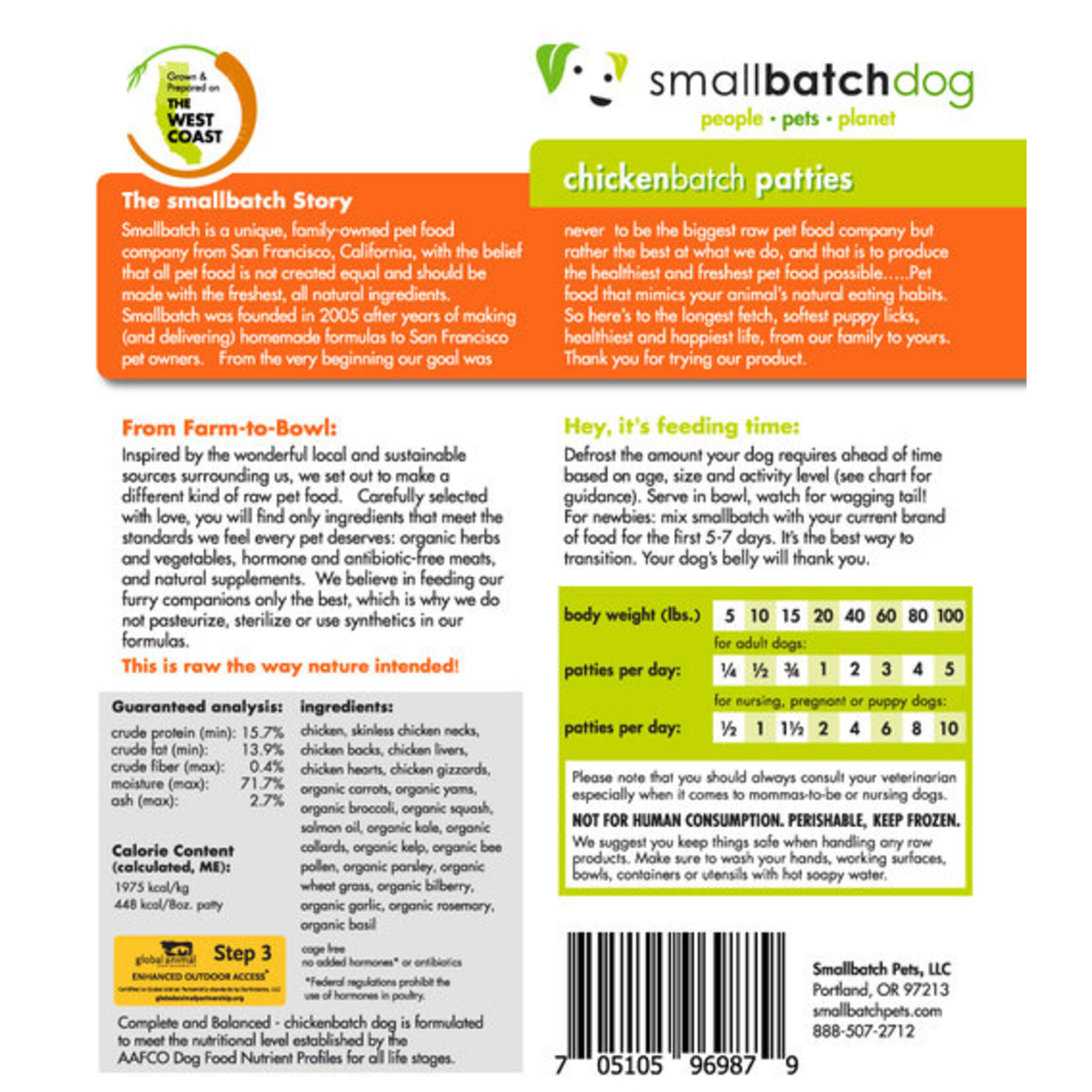 Small Batch Small Batch Dog Chicken Patties Frozen 18lbs