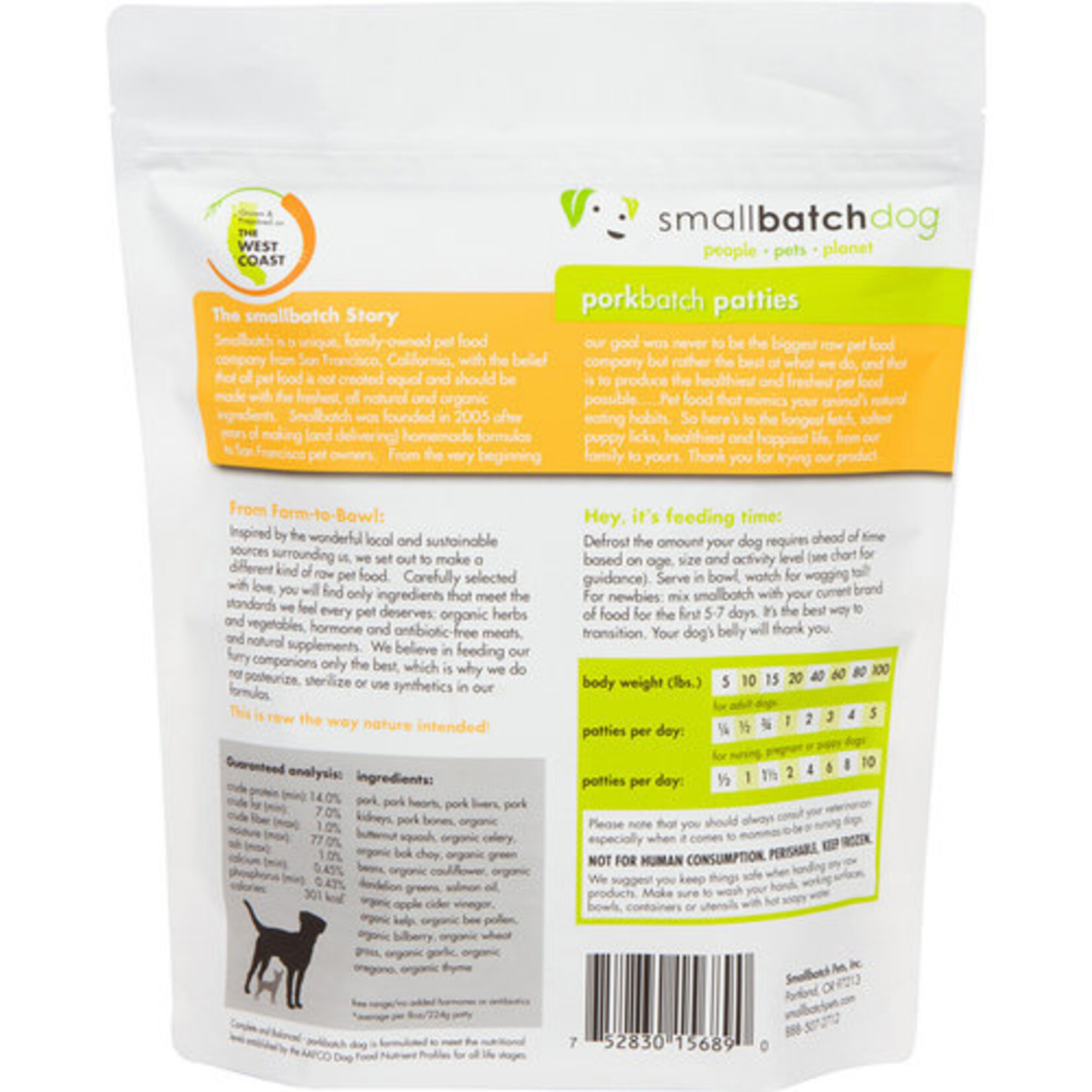 Small Batch Small Batch Dog Pork Patties Frozen 18lbs
