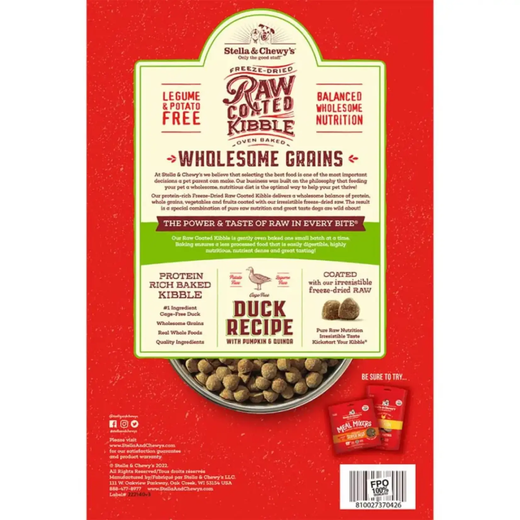 Stella & Chewy Stella & Chewy Duck Raw Coated Wholesome Grains 3.5lbs