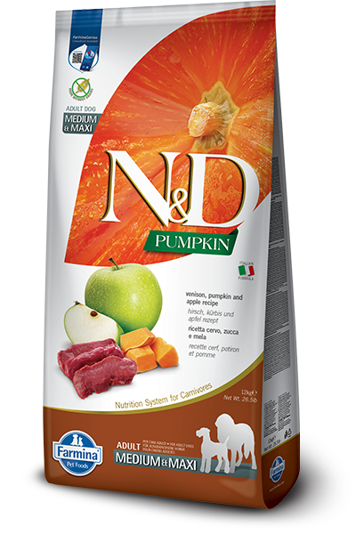 N D Farmina Venison Apple Pumpkin Medium Maxi Dog 26.4lbs