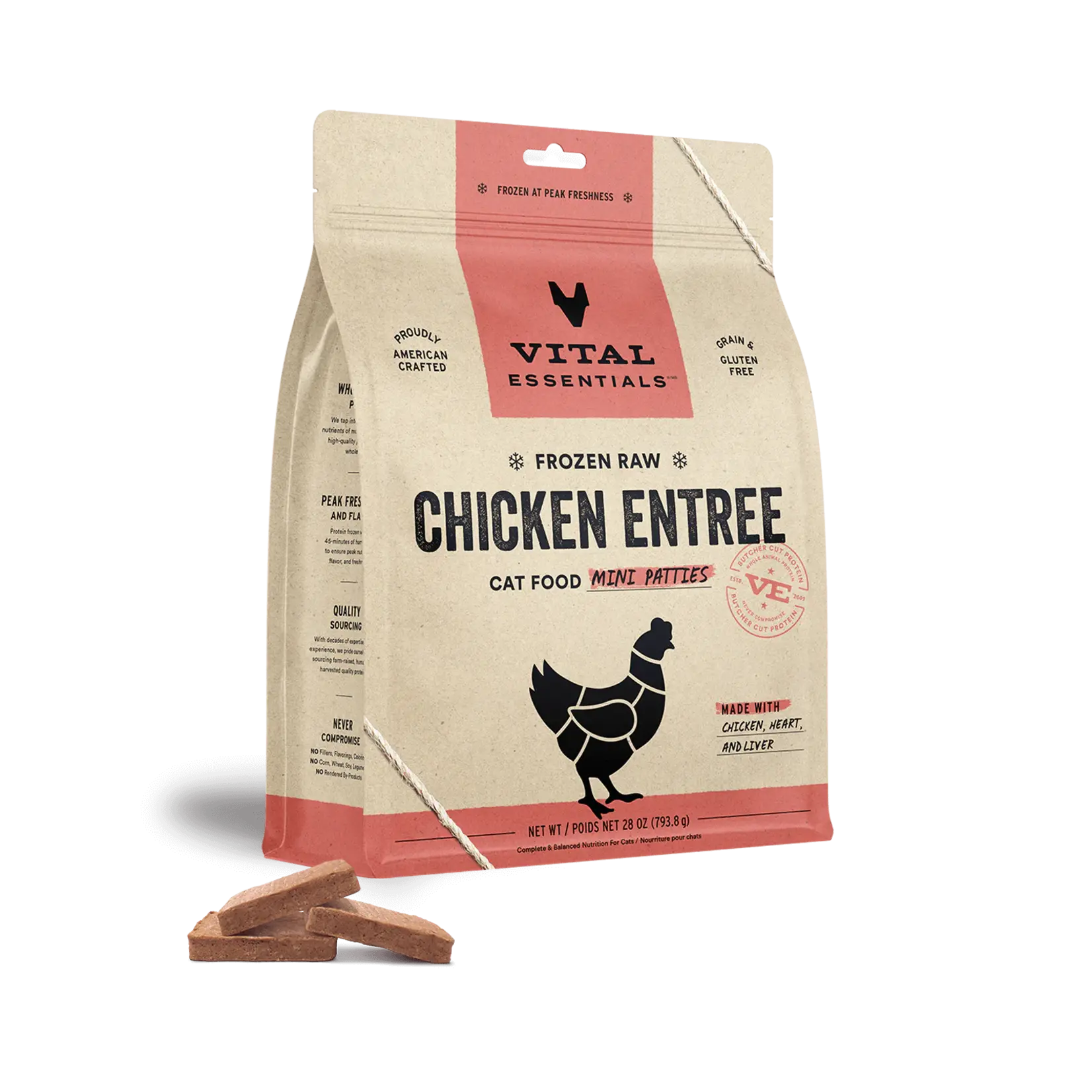 VITAL ESSENTIALS Vital Essentials Cat Food Mini Patties Raw Frozen Chicken 28oz