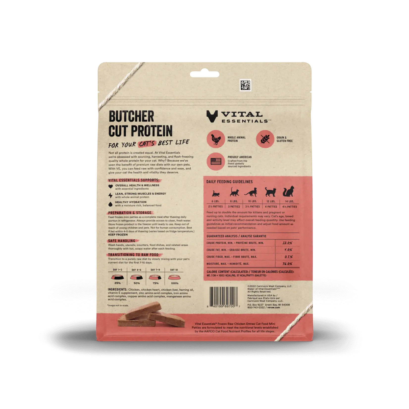 VITAL ESSENTIALS Vital Essentials Cat Food Mini Patties Raw Frozen Chicken 28oz