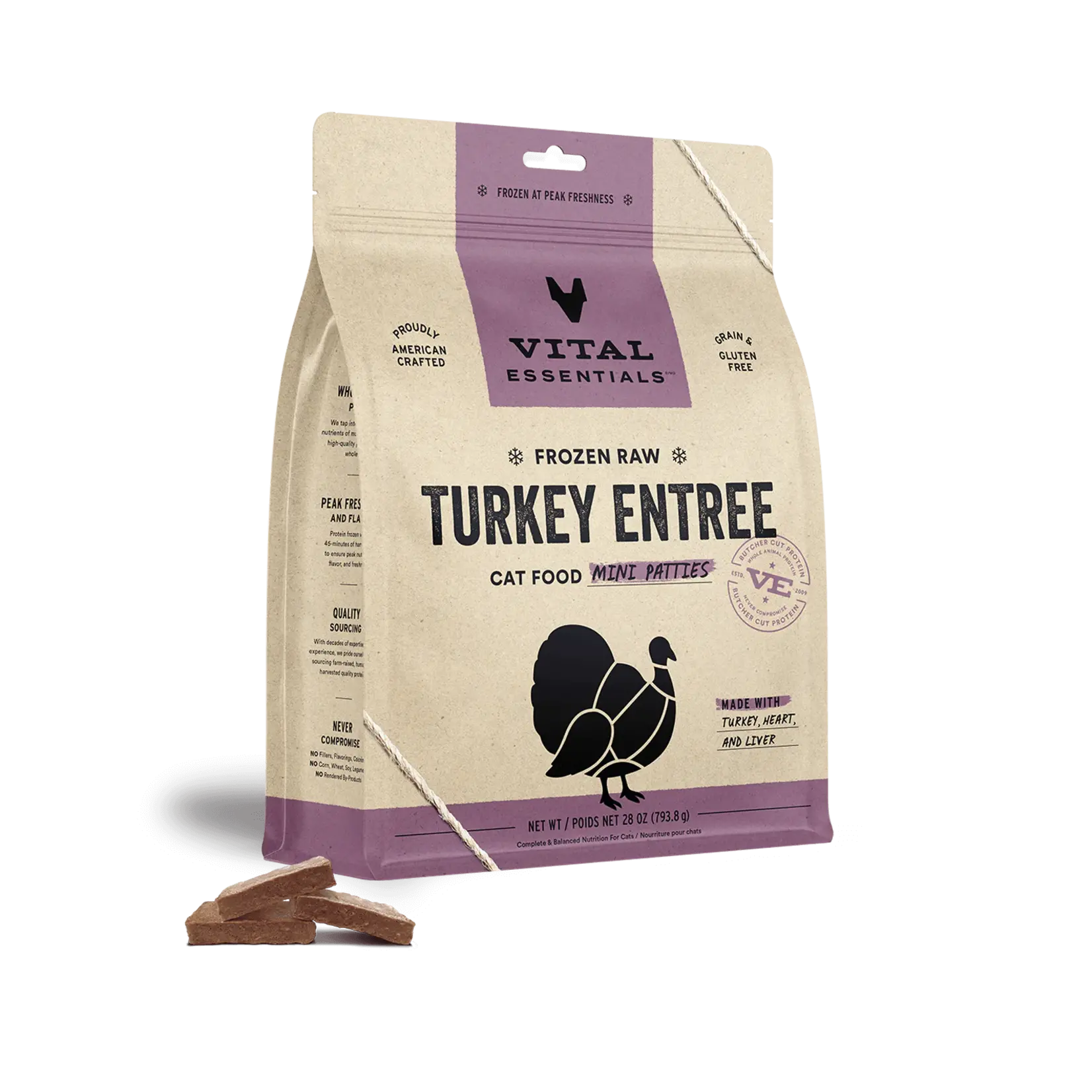 VITAL ESSENTIALS Vital Essentials Cat Food Mini Patties Raw Frozen Turkey 28oz