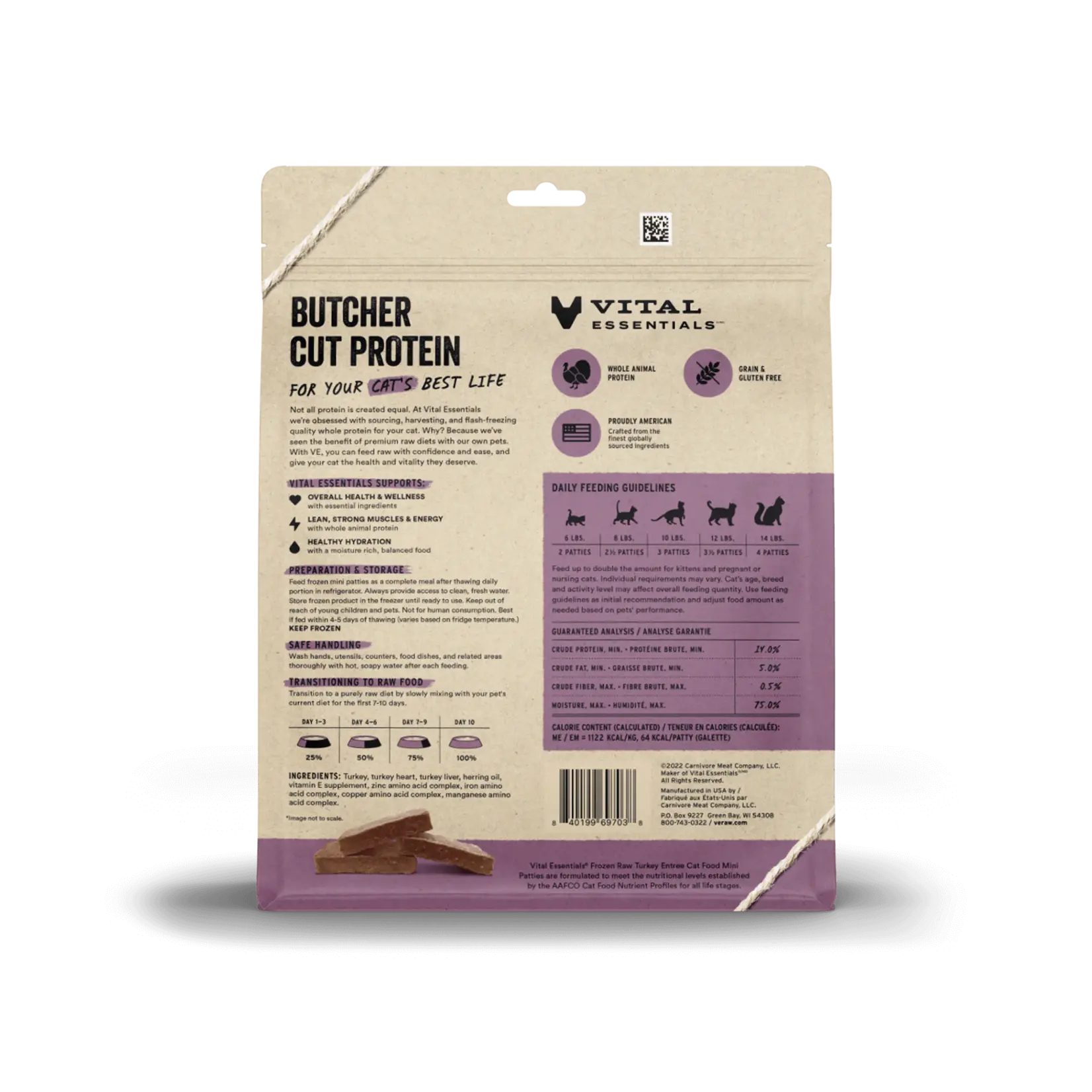 VITAL ESSENTIALS Vital Essentials Cat Food Mini Patties Raw Frozen Turkey 28oz