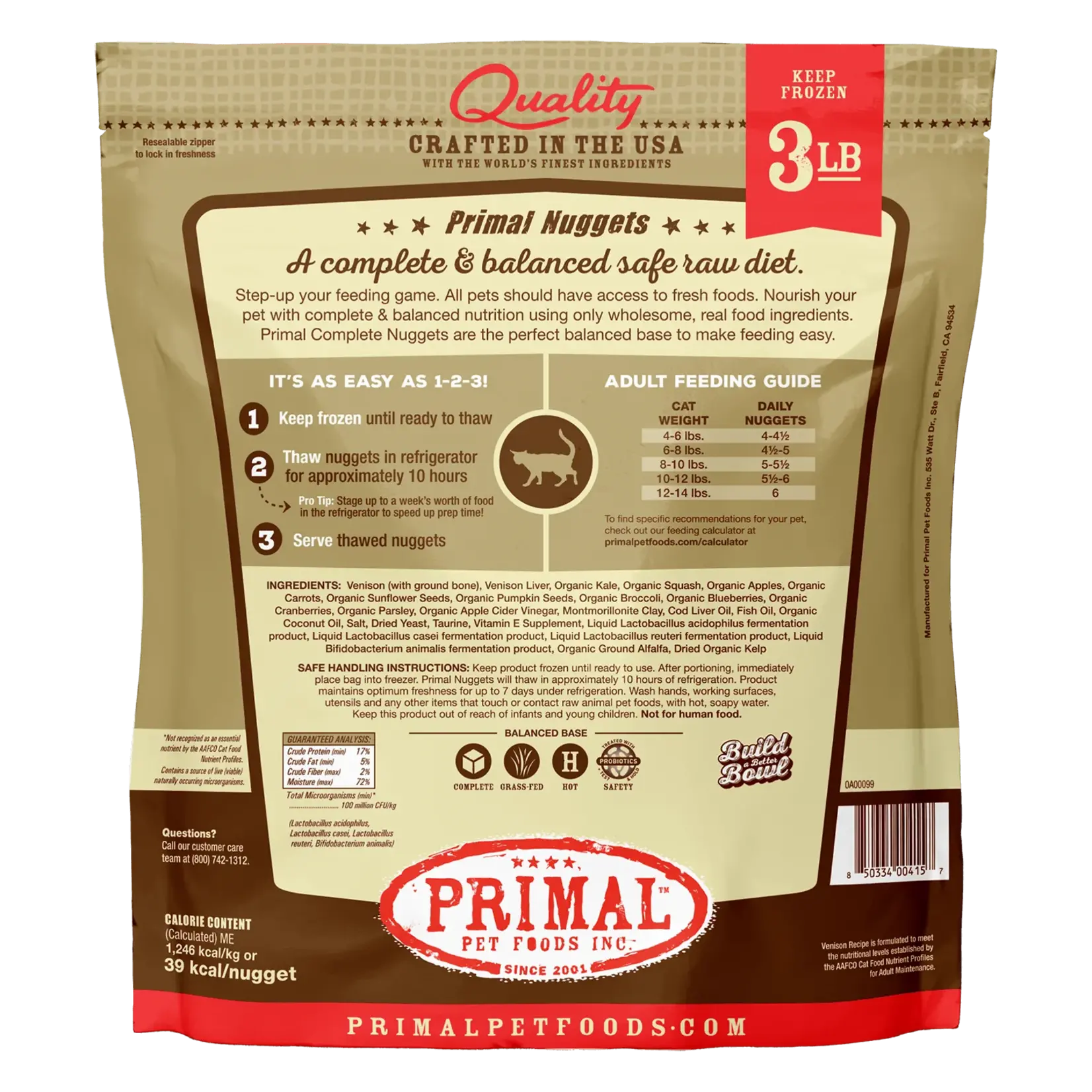 Primal Primal Cat Frozen Venison Nuggets 3lbs