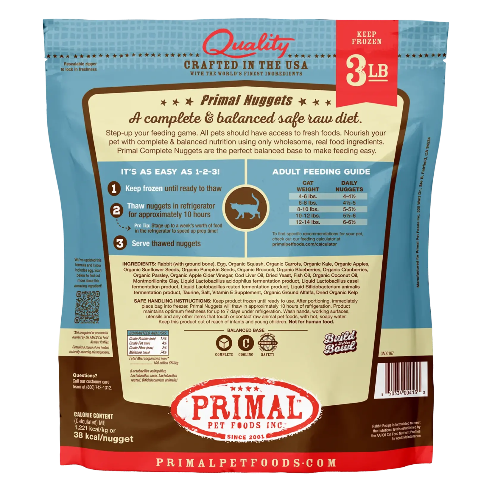 Primal Primal Cat Frozen Rabbit Nuggets 3lbs