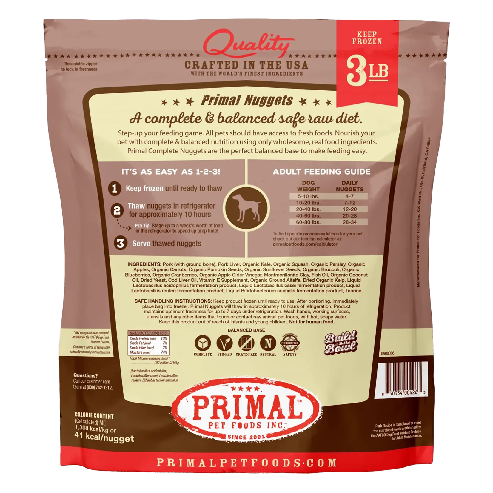 Primal Primal Dog Raw Frozen Pork Nuggets 3lbs