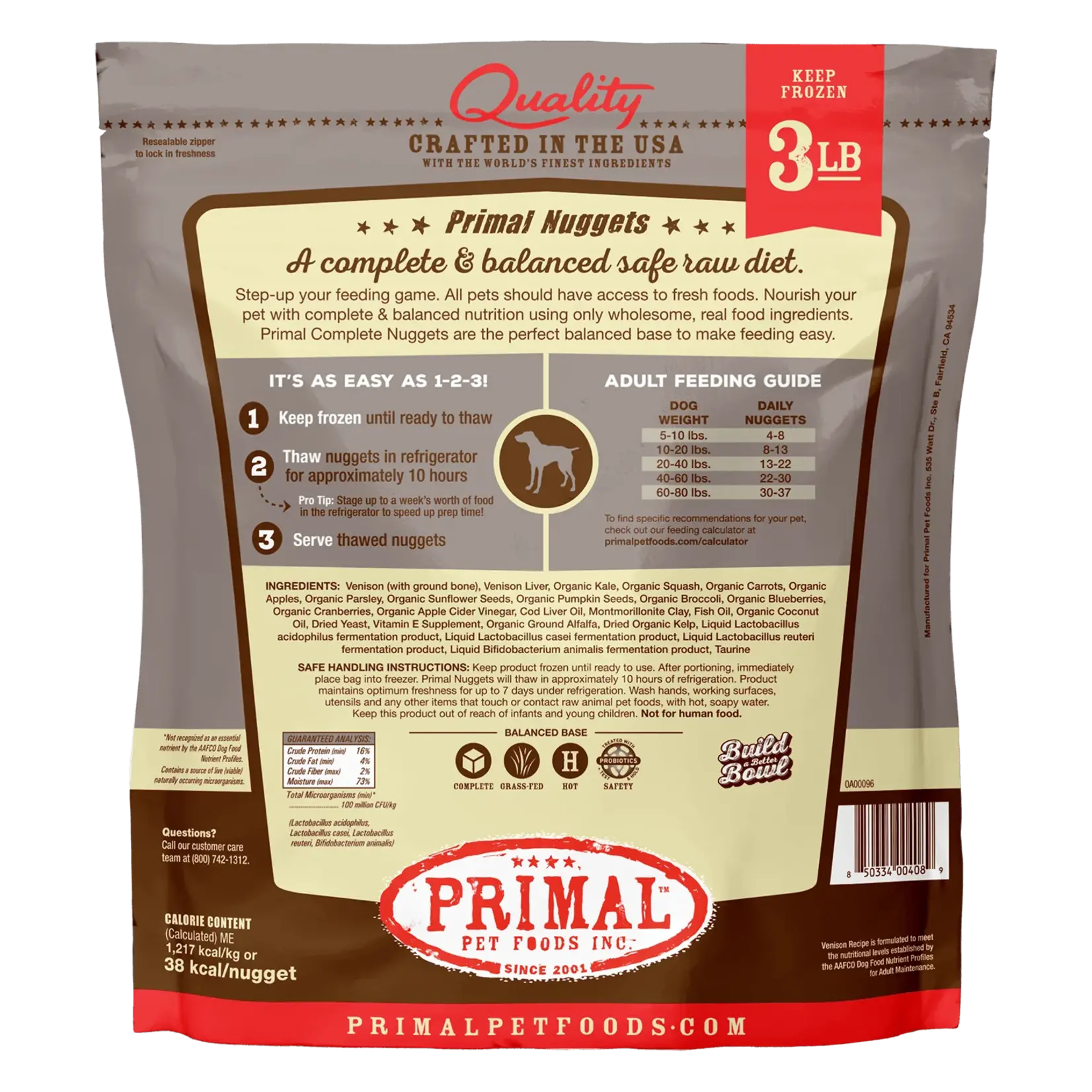 Primal Primal Dog Raw Frozen Venison Nuggets 3lbs