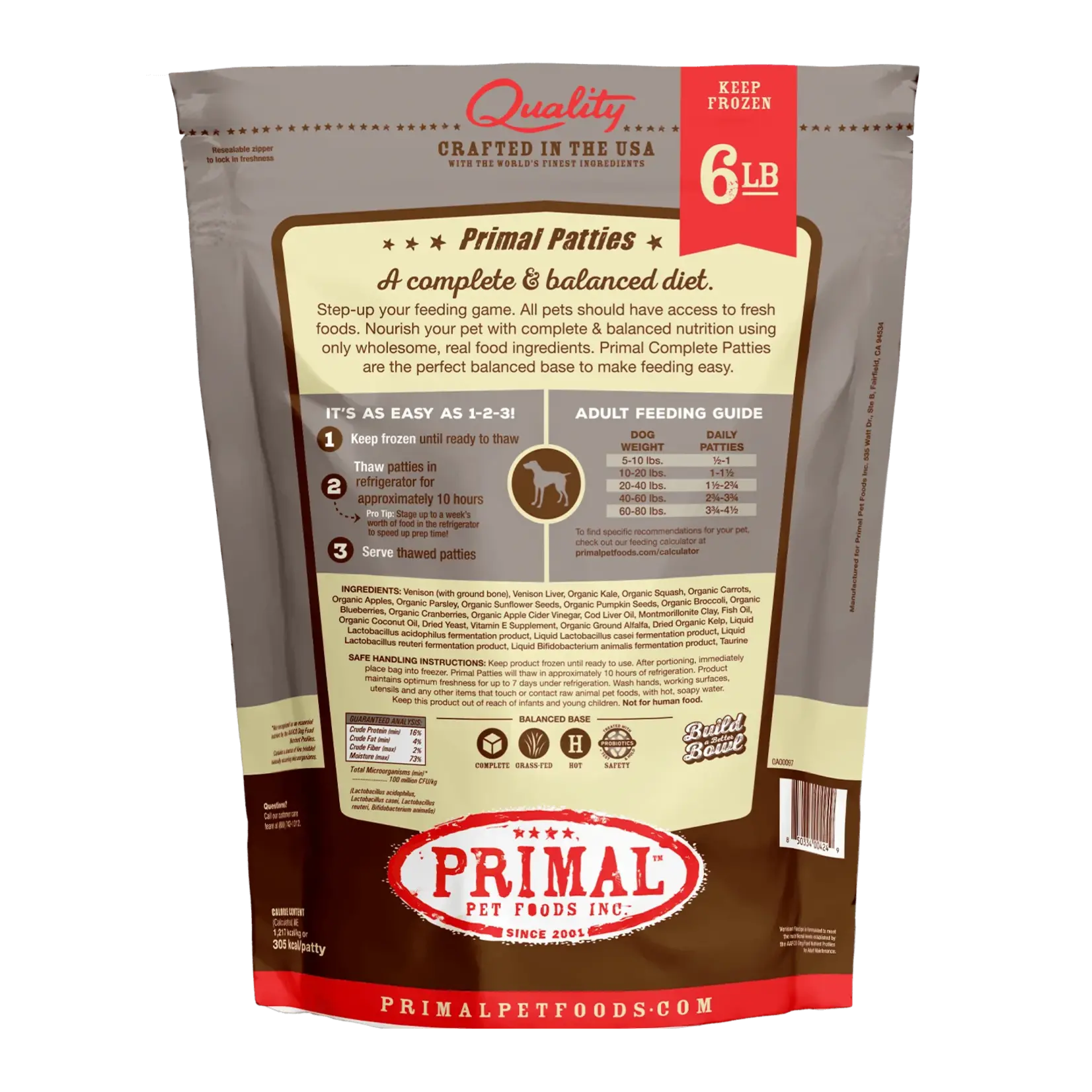 Primal Primal Dog Frozen Venison Patties 6lbs