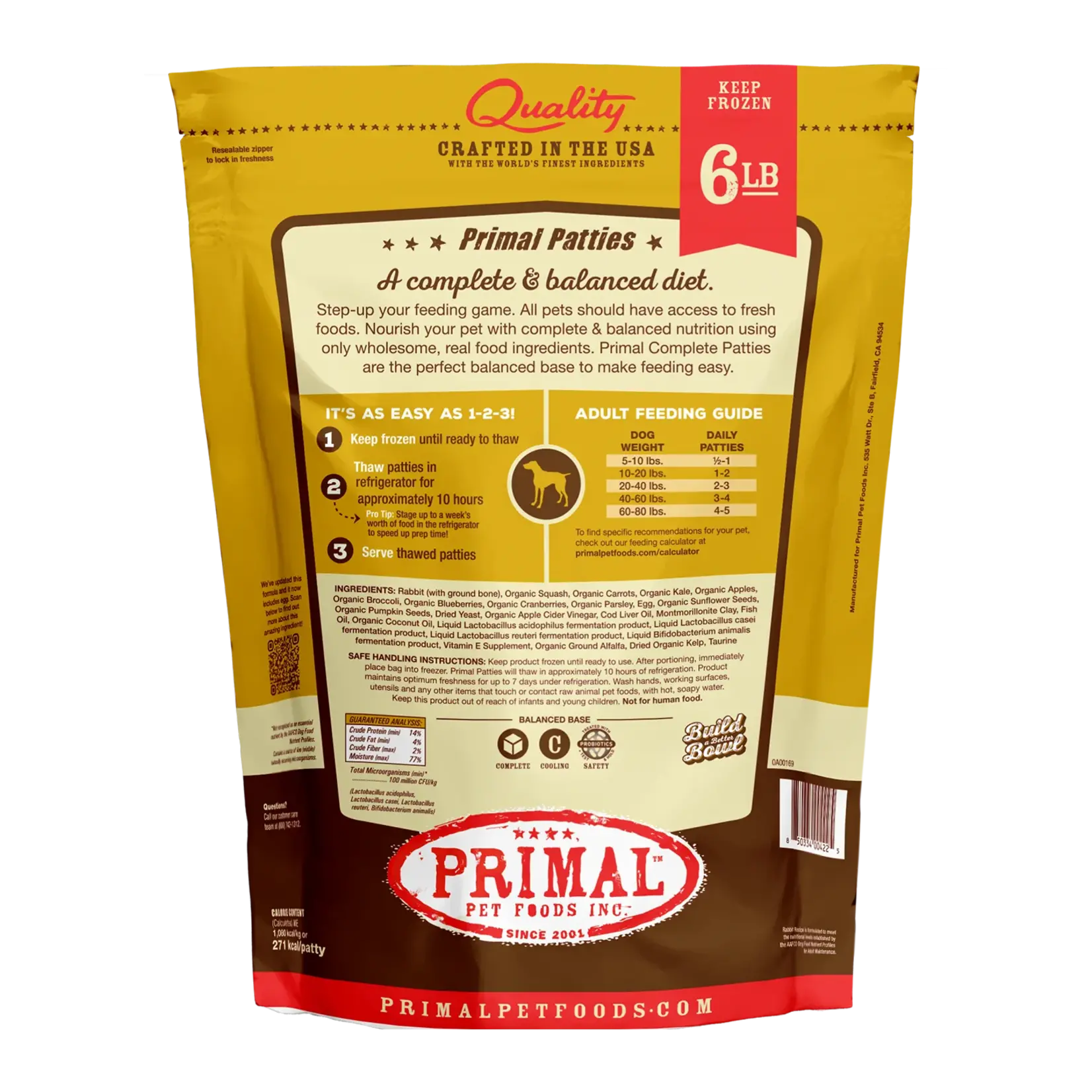 Primal Primal Dog Frozen Rabbit Patties 6lbs
