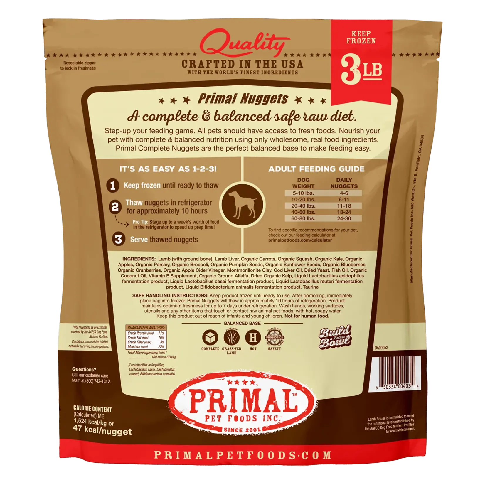 Primal Primal Dog Frozen Lamb Nuggets 3lbs