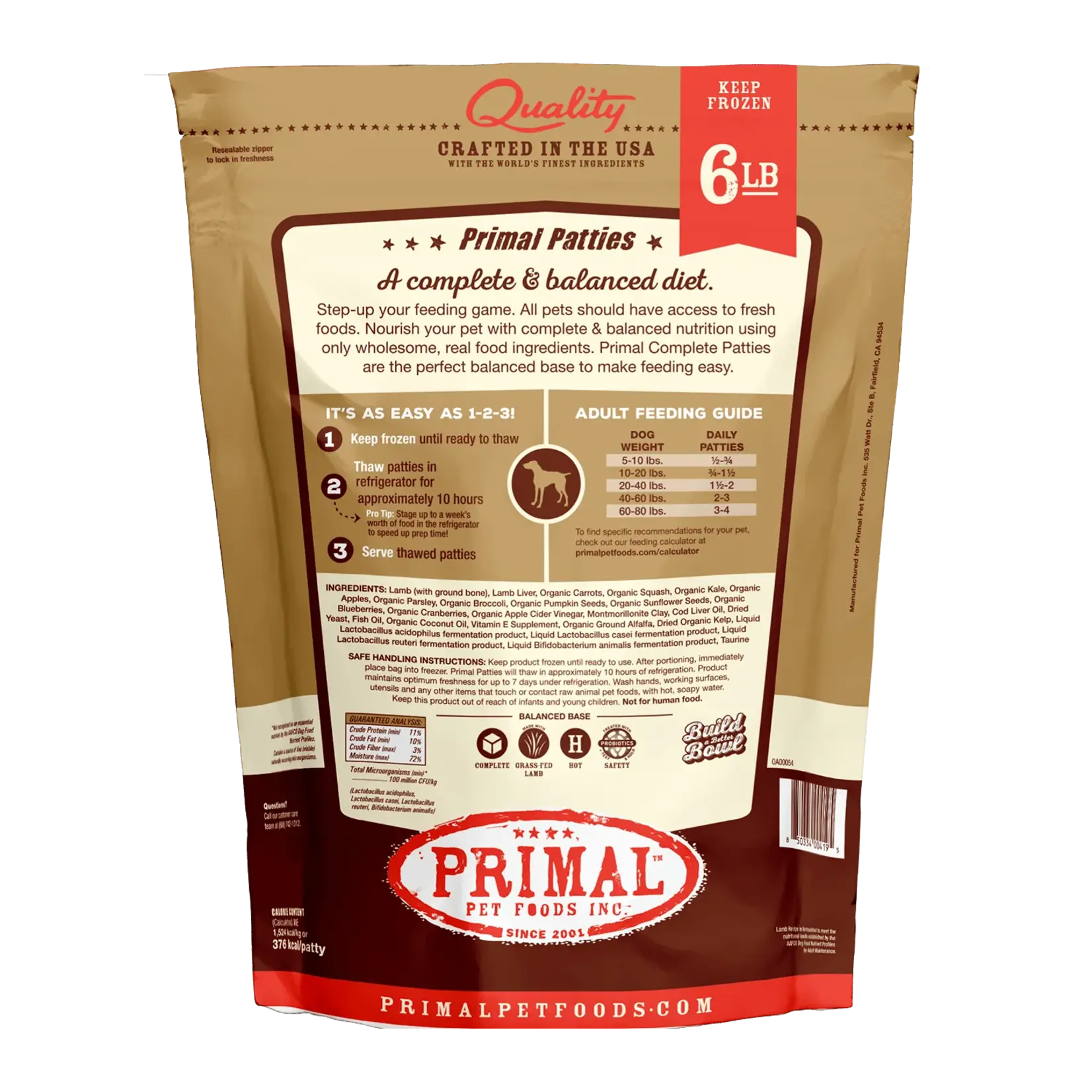 Primal Primal Dog Frozen Lamb Patties 6lbs