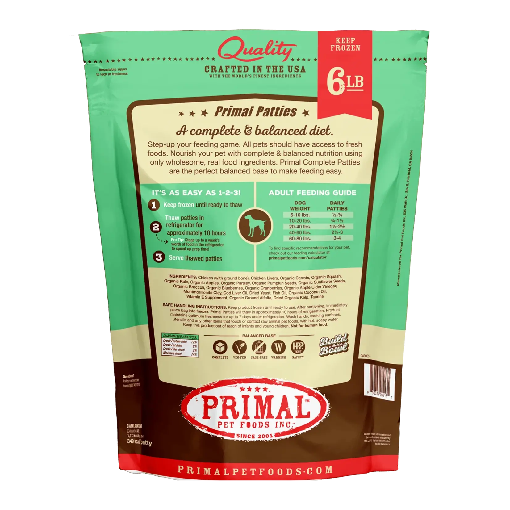Primal Primal Dog Frozen Chicken Patties 6lbs