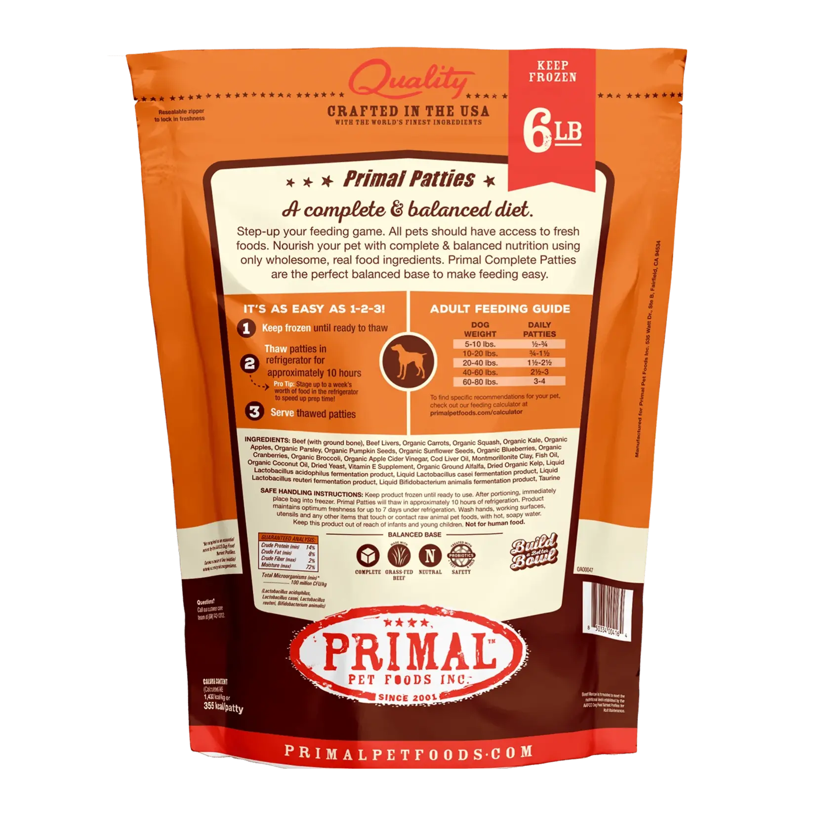 Primal Primal Dog Frozen Beef Patties 6lbs