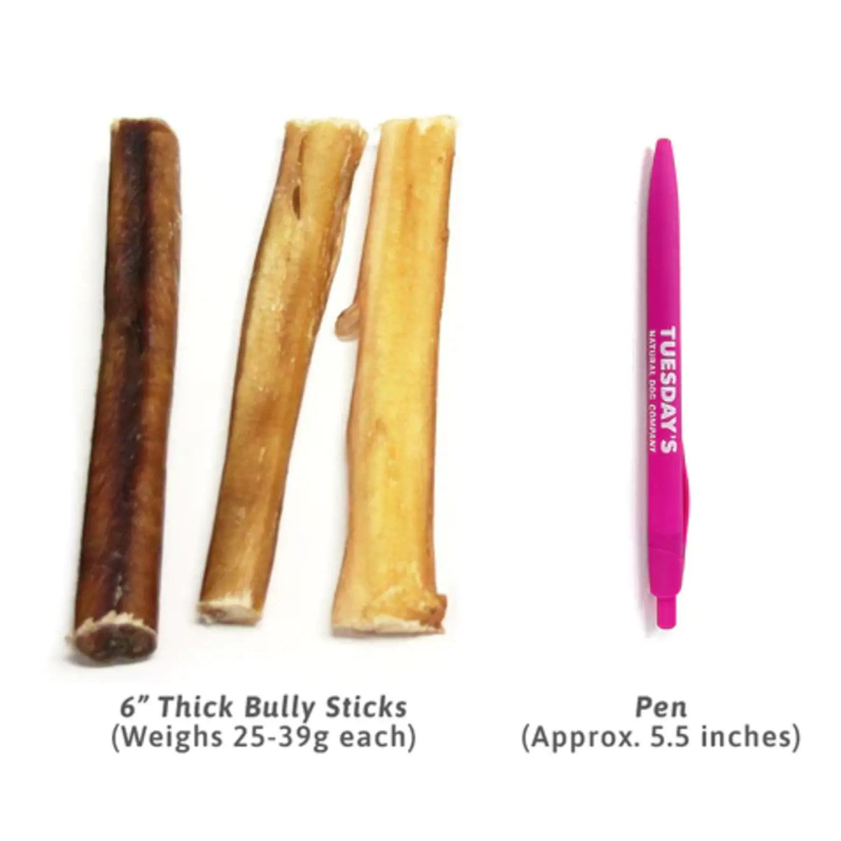 Tuesday's Natural Dog Company Tuesdays 6in Thick Bully Sticks Odor Free