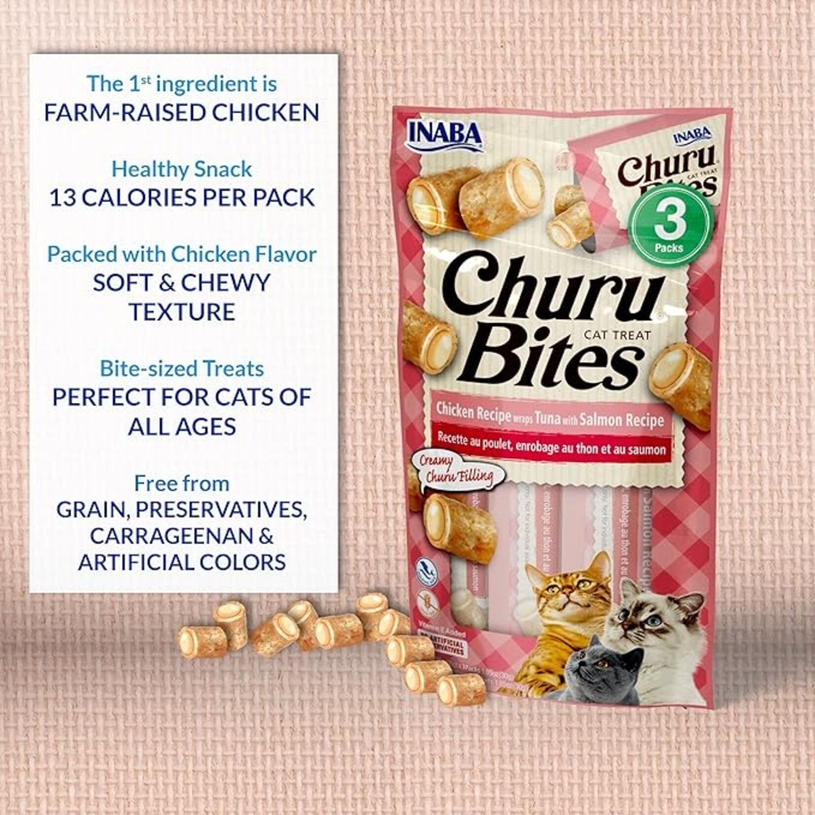 inaba Inaba Churu Bites 3pk - Chicken Wraps Tuna with Salmon (case 6)
