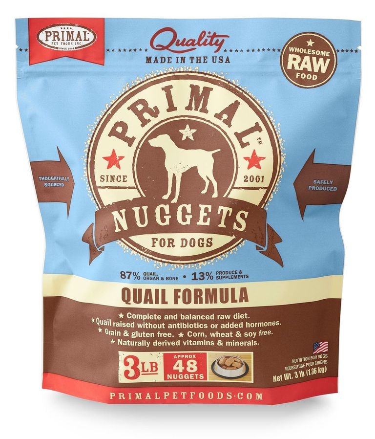 Primal Dog Raw Frozen Quail Nuggets 3lbs Pets are Home