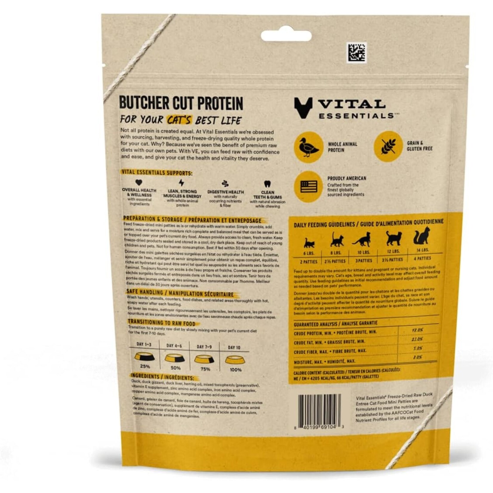 VITAL ESSENTIALS Vital Essentials Cat Freeze Dried Mini Patties Duck 3.75oz