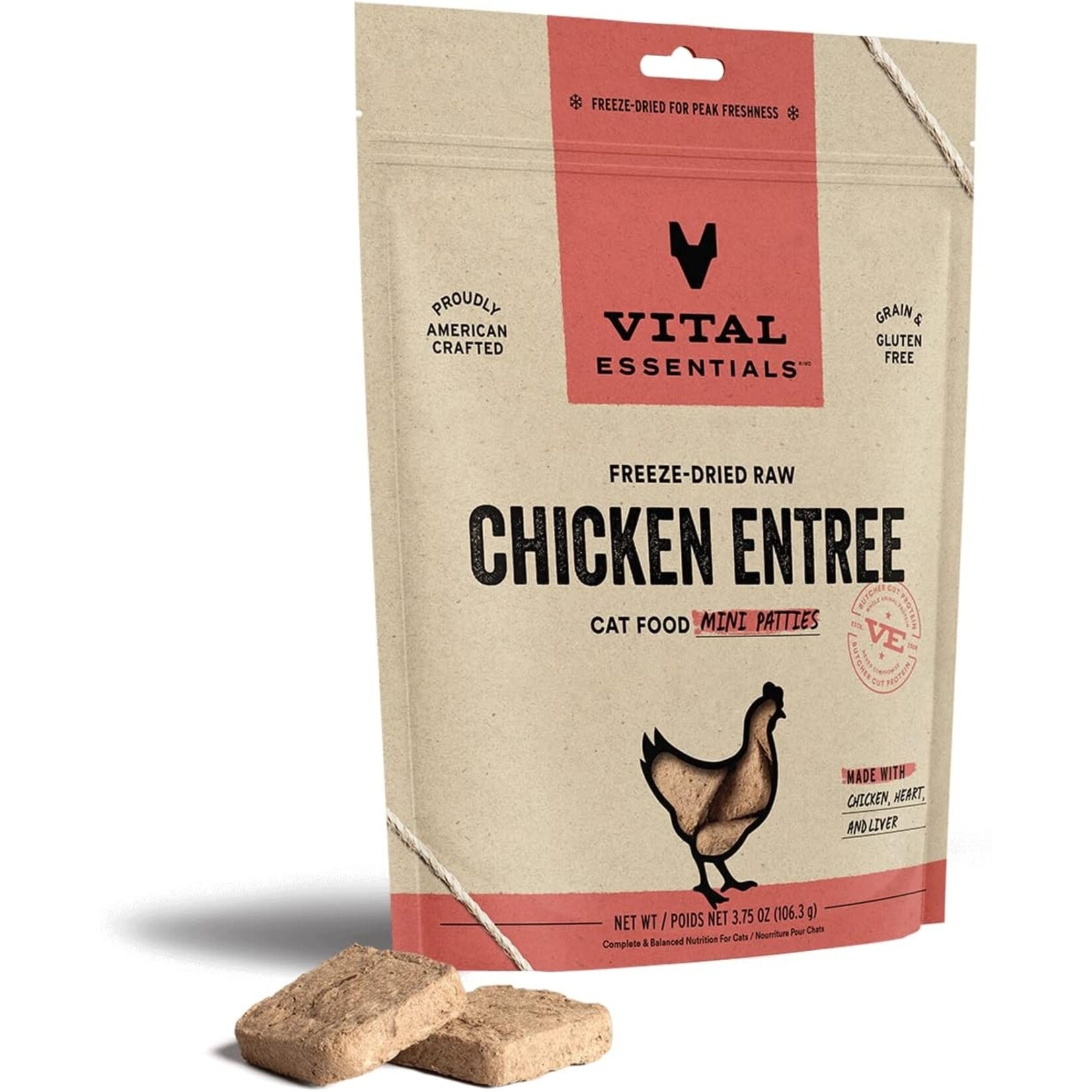 VITAL ESSENTIALS Vital Essentials Cat Freeze Dried Mini Patties Chicken 3.75oz