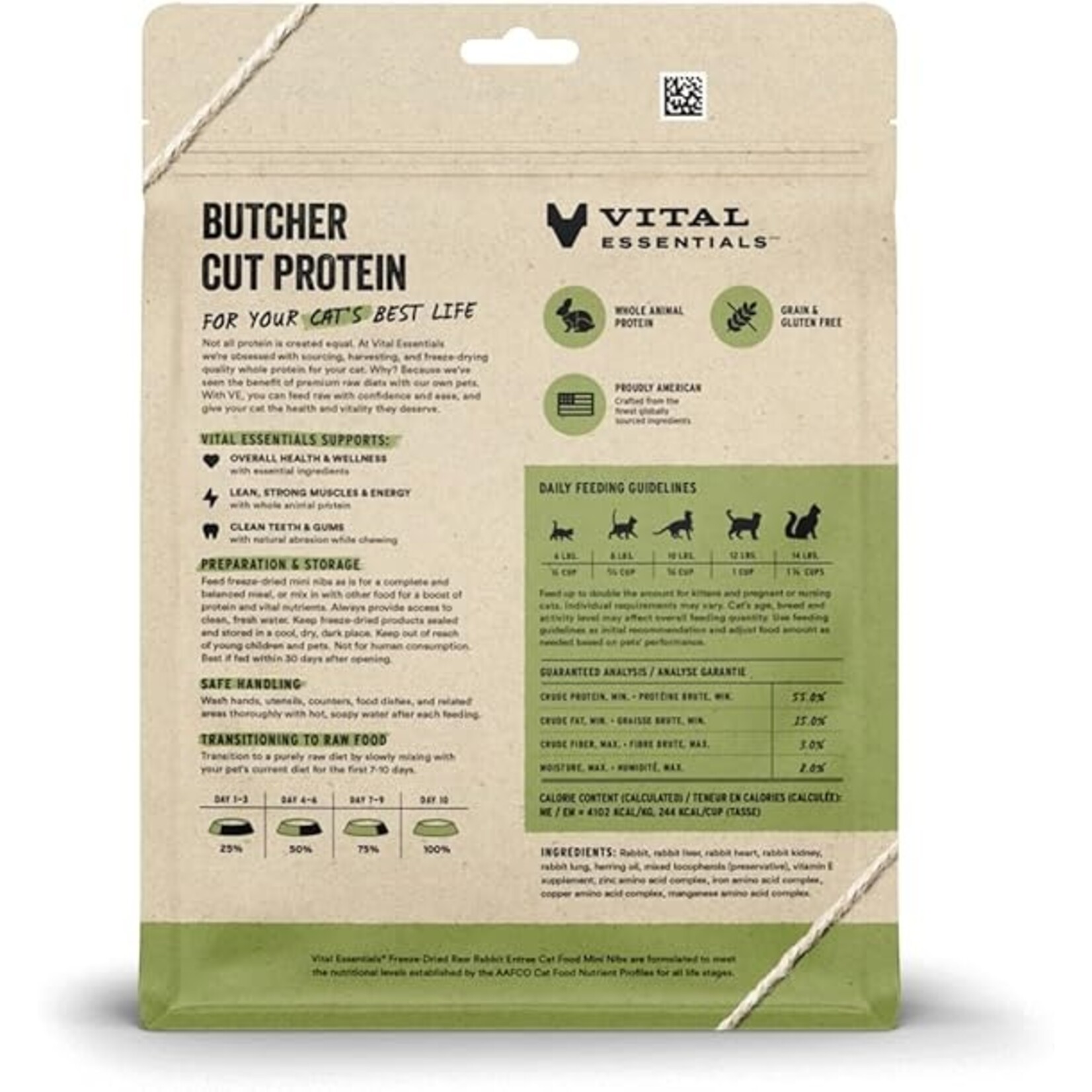 VITAL ESSENTIALS Vital Essentials Cat  Freeze Dried Mini Nibs Rabbit 8oz