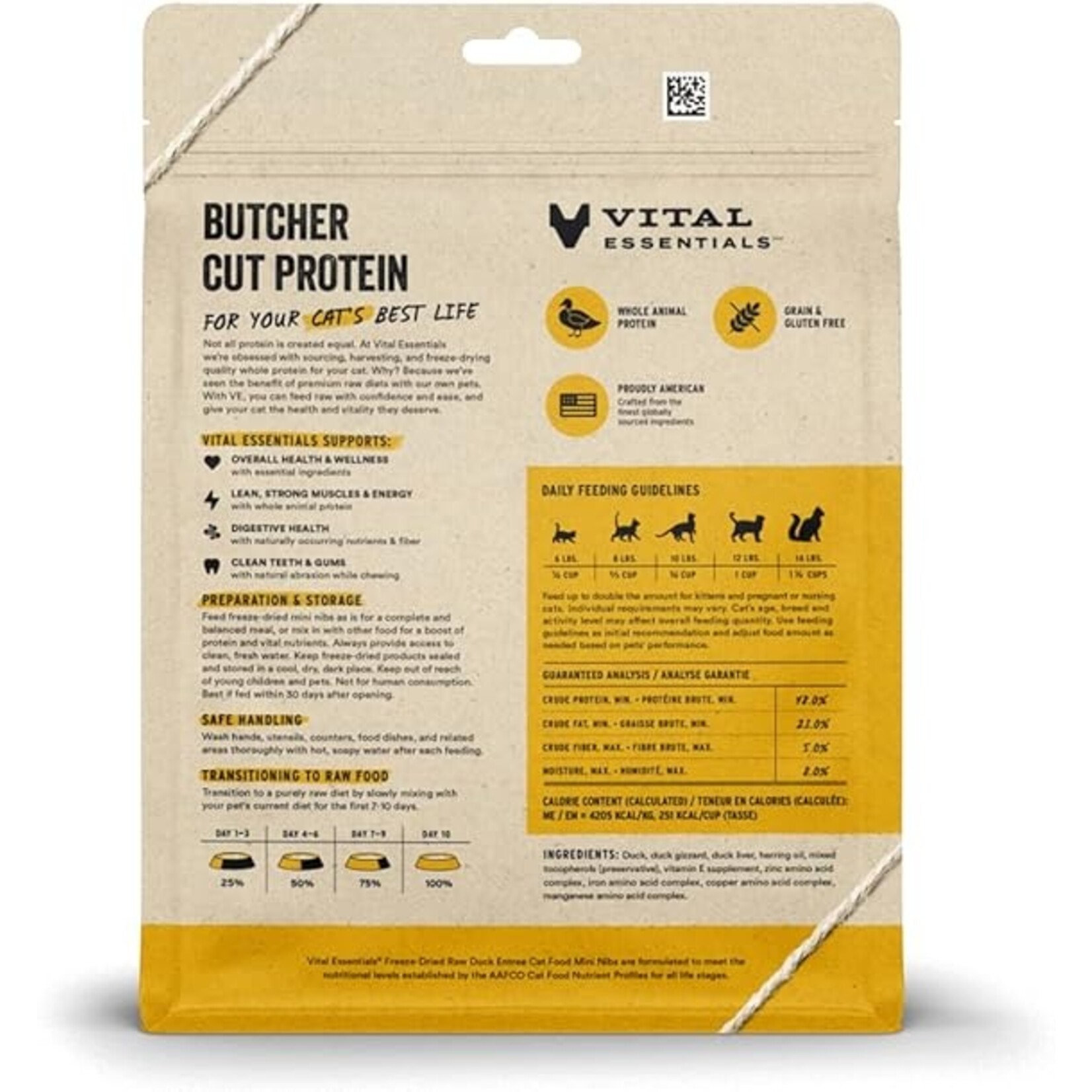 VITAL ESSENTIALS Vital Essentials Cat Freeze Dried Mini Nibs Duck 8oz