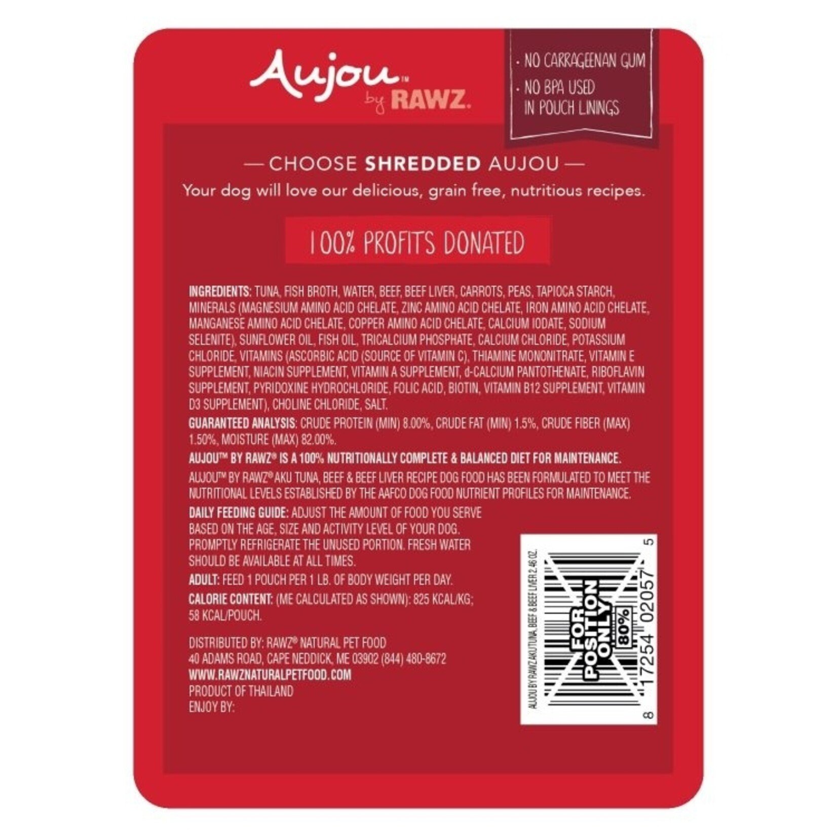 Rawz Rawz Aujou Dog Tuna, Beef & Beef Liver 2.46oz