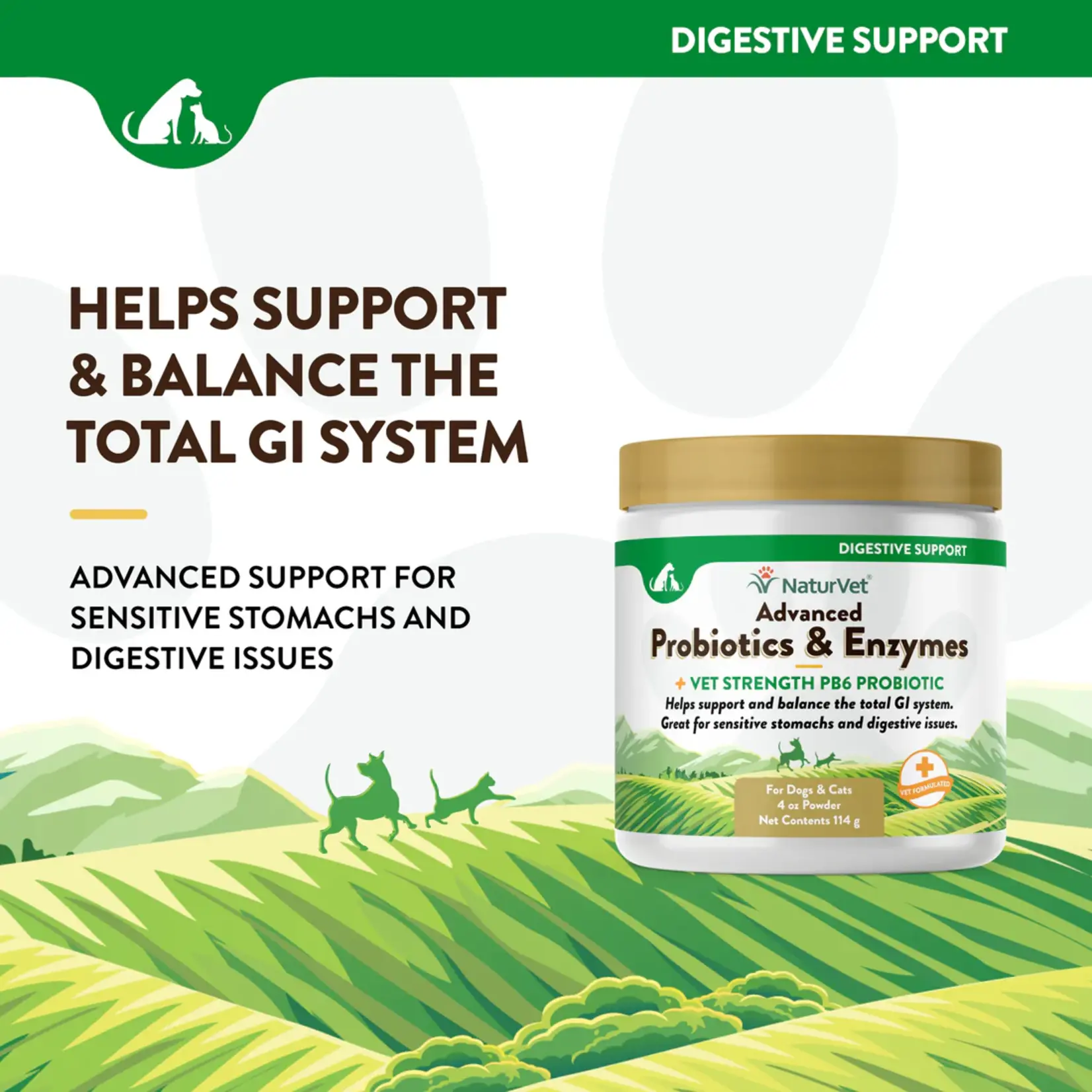 NaturVet NaturVet Advanced Probiotics & Enzymes Plus Vet Strength PB6 Probiotic Powder Digestive Supplement for Cats & Dogs 8oz