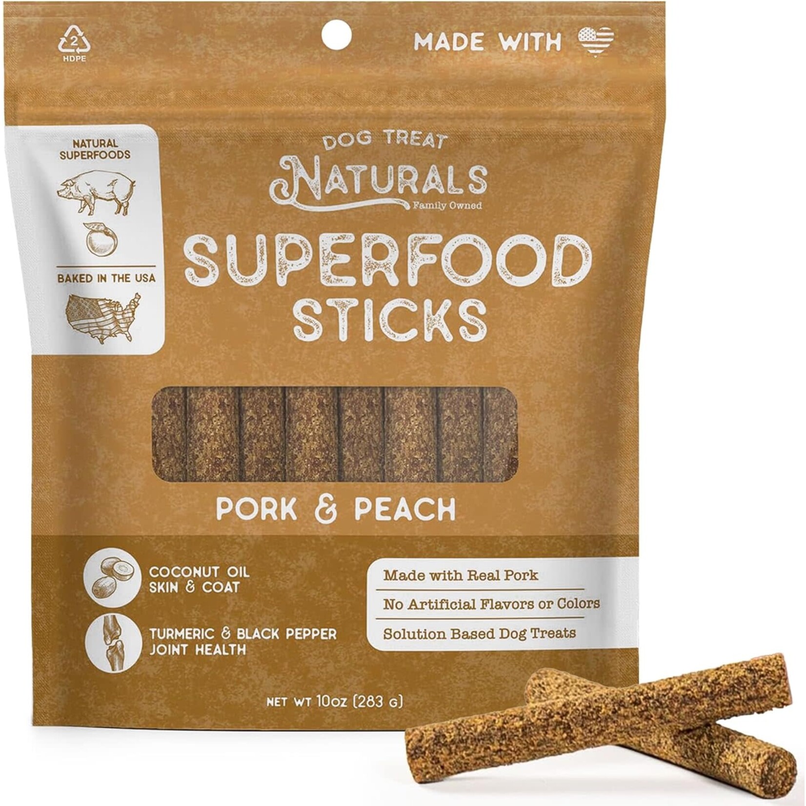 Dog Treat Naturals Naturals Pork & Peach Superfood Sticks for Dogs 10oz