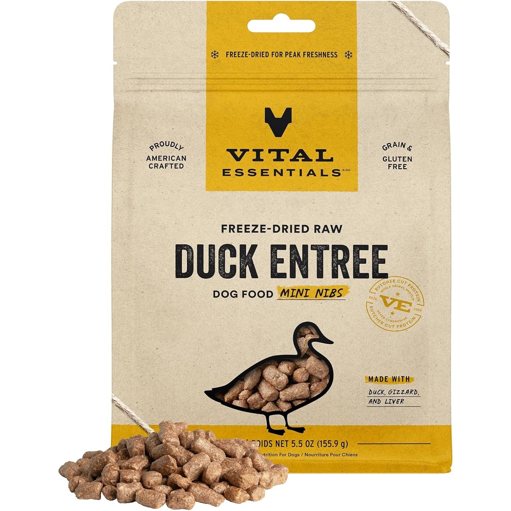 VITAL ESSENTIALS VITAL ESSENTIALS DOG FREEZE-DRIED MINI NIBS DUCK 5.5OZ