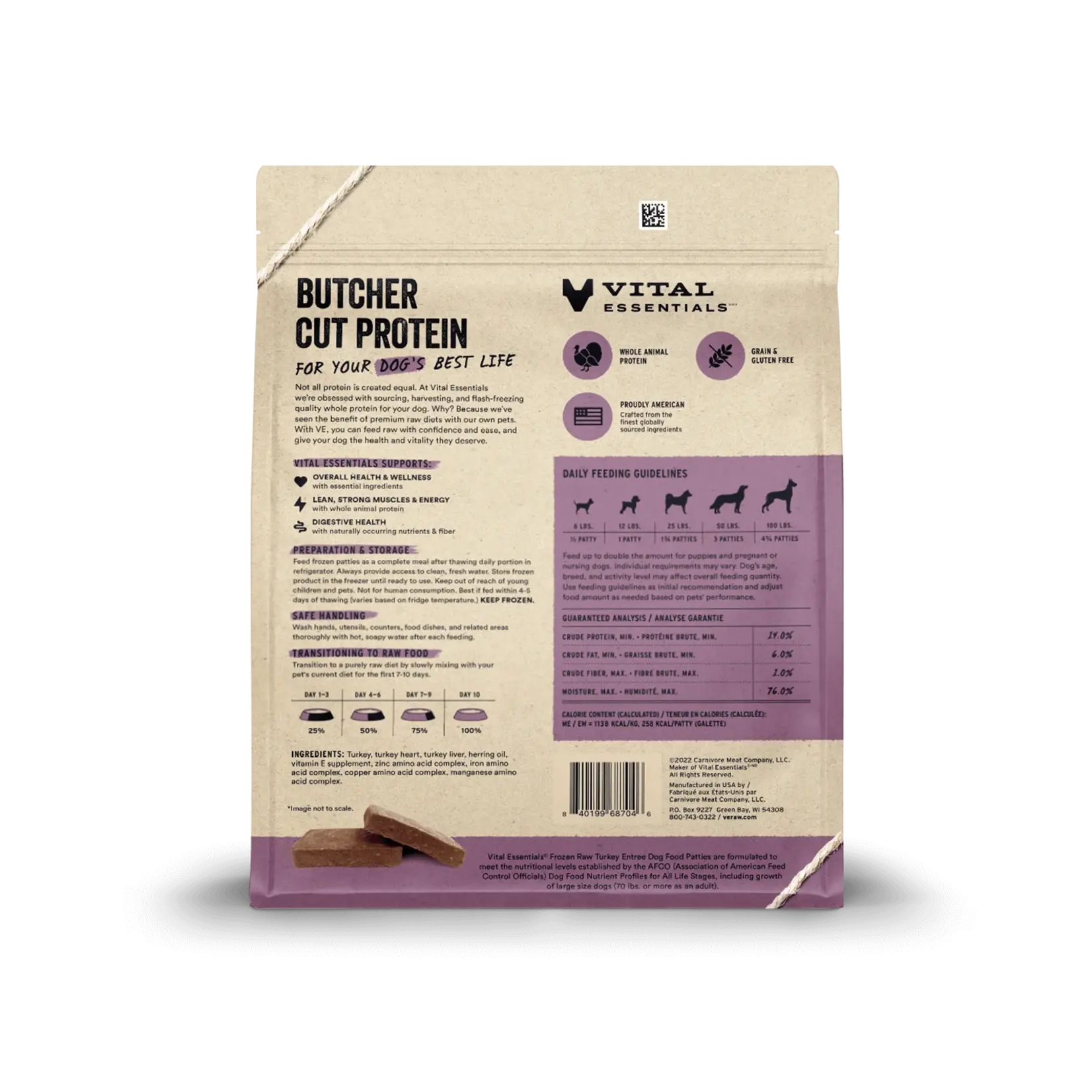 VITAL ESSENTIALS Vital Essentials Raw Dog Frozen Turkey Patties 6lb