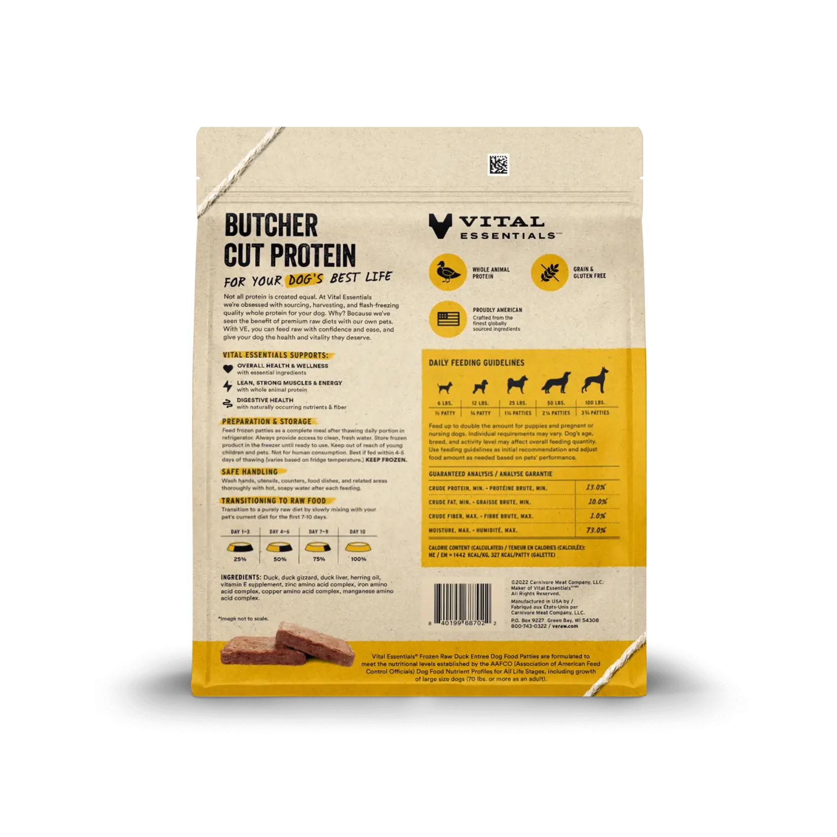 VITAL ESSENTIALS Vital Essentials Raw Dog Frozen Duck Patties 6lb