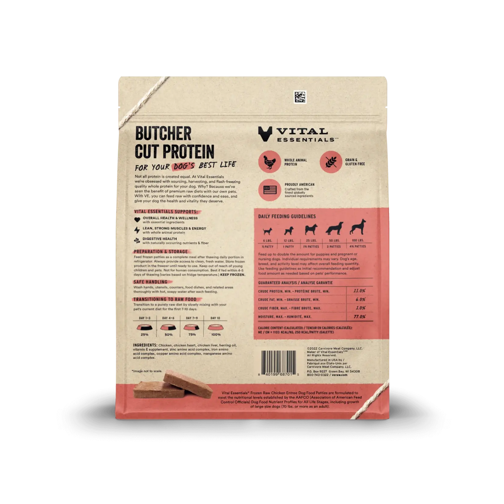 VITAL ESSENTIALS Vital Essentials Raw  Dog Frozen Chicken Pattties 6lb