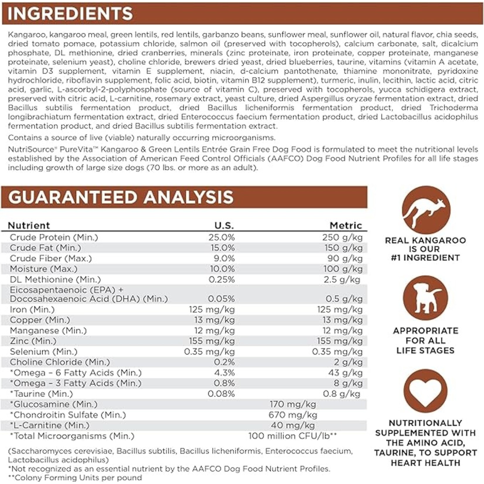 PureVita NutriSource PureVita Dog Kangaroo 4lb (special order only)