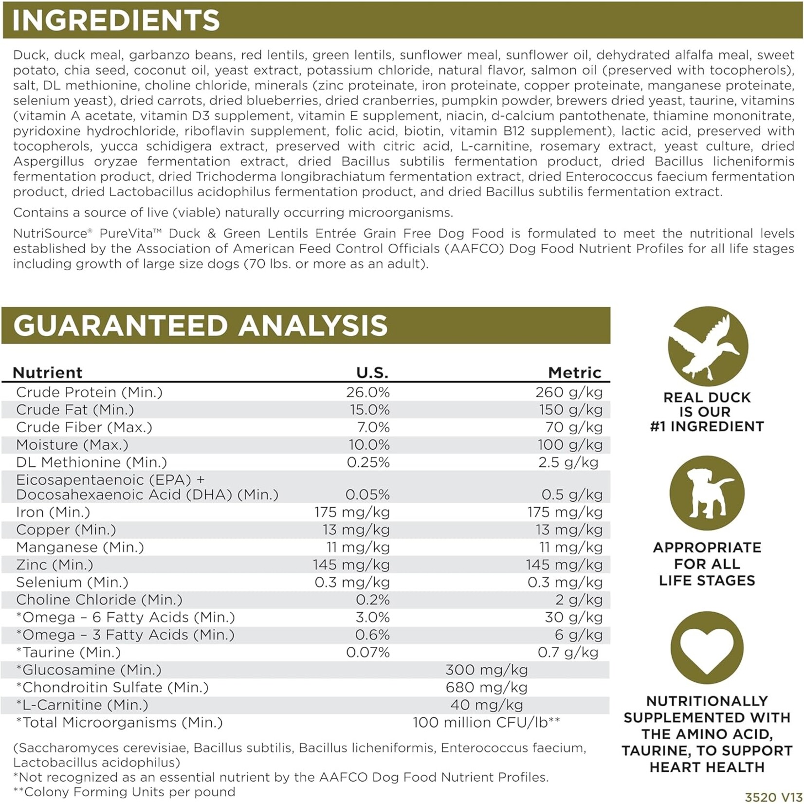 PureVita NutriSource PureVita Duck & Green Lentils Dog 4lb (special order only)