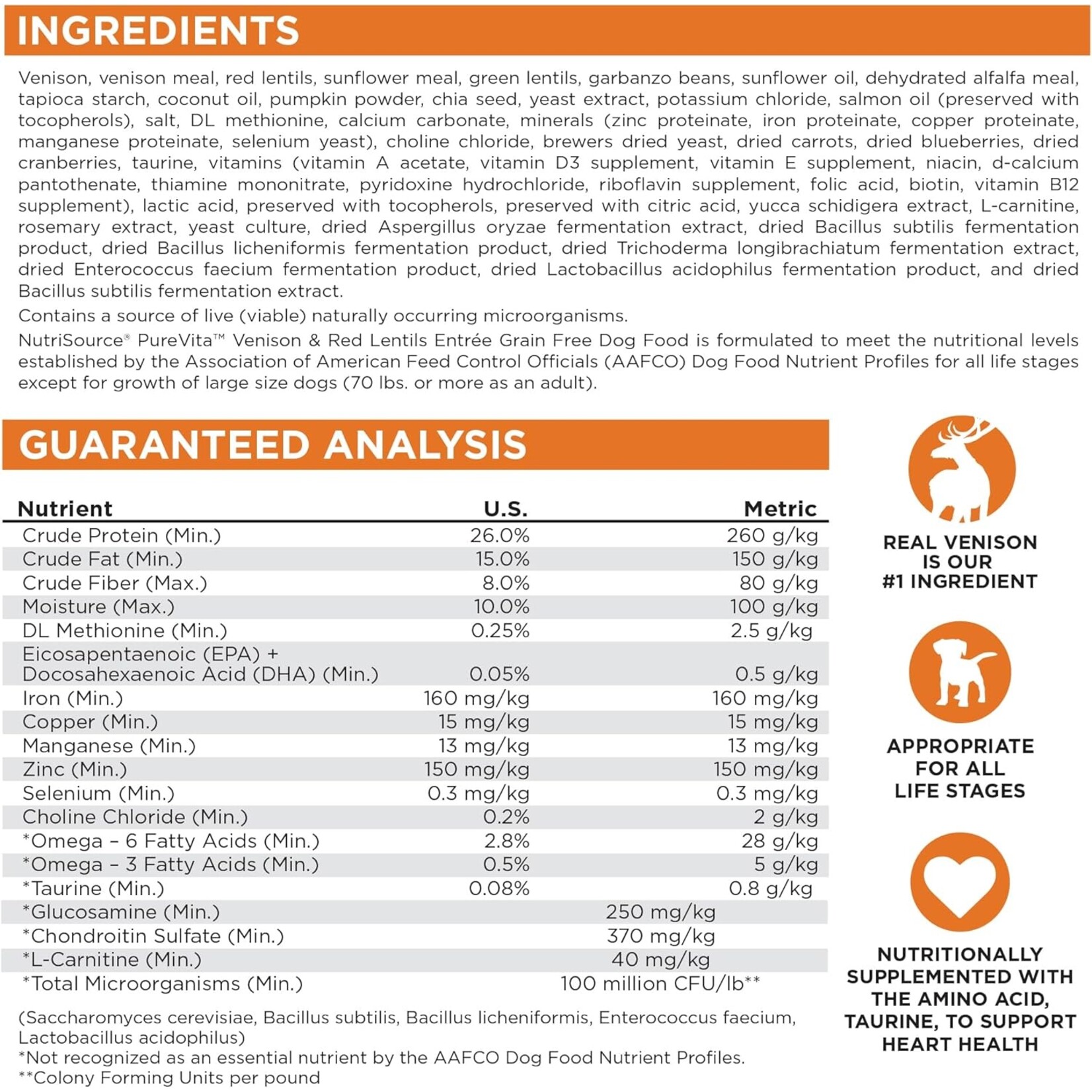 PureVita NutriSource PureVita Grain Free Venison & Lentil Dog 4lb ( special order only)