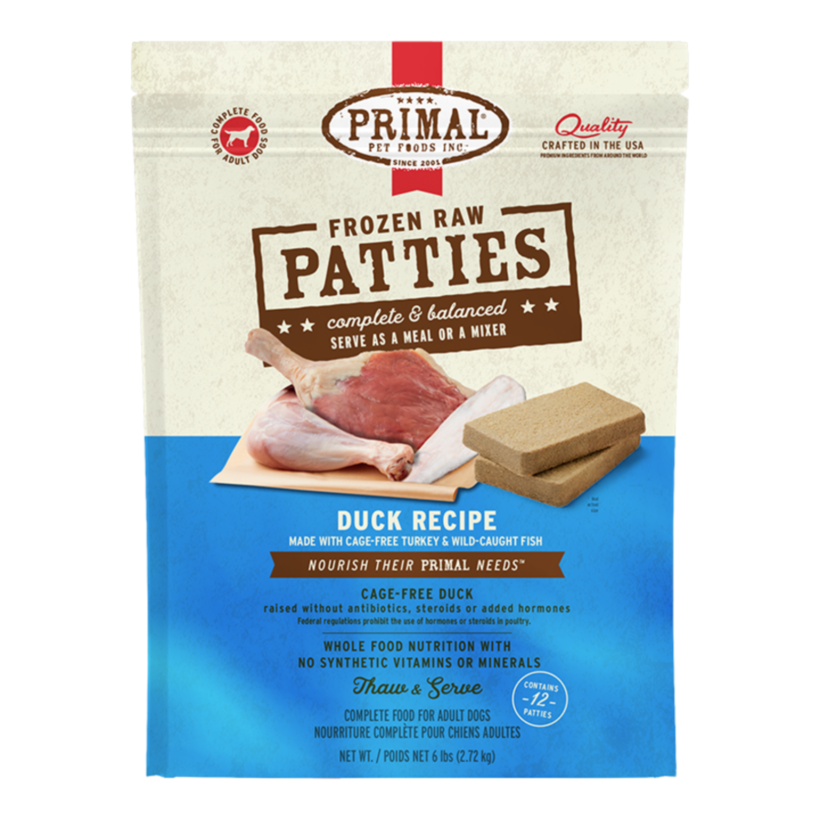 Primal Primal Dog Frozen Duck Turkey & Fish Patties 6lbs