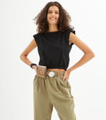 BELTED CREPPE PANTS