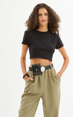 belted creppe pants