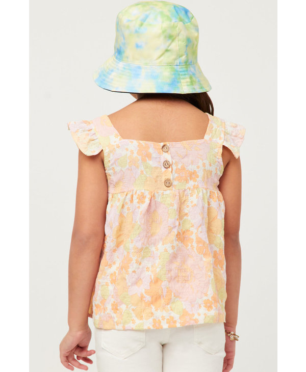 Floral Button Back Ruffle Tank