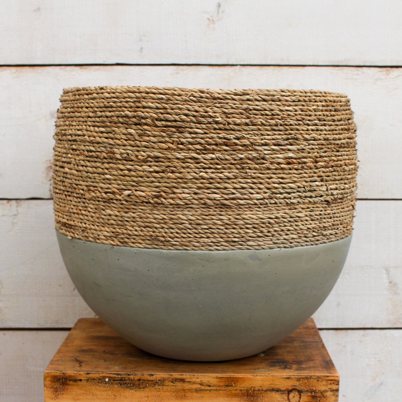 Large Half Seagrass Covered Planter