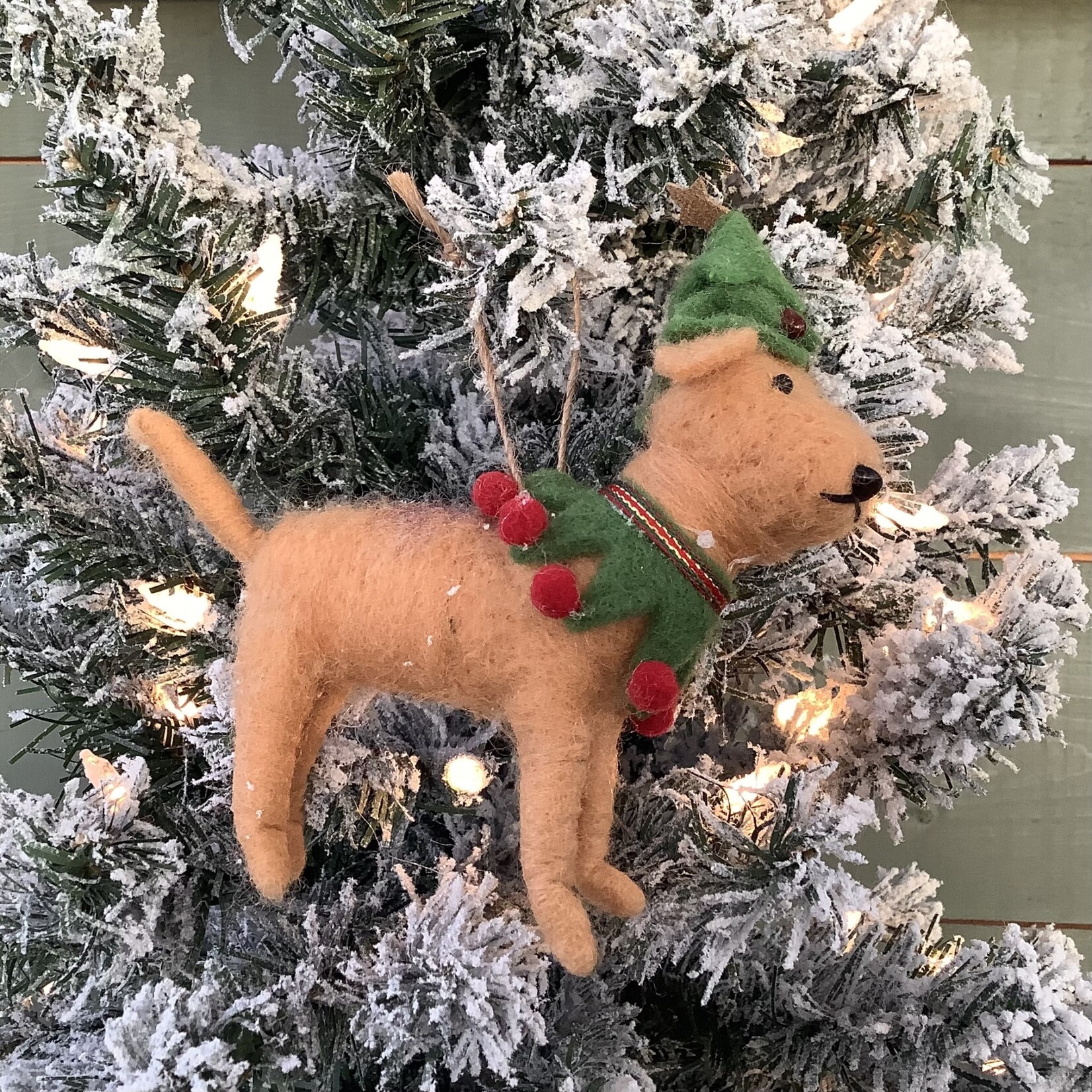 Dog in Tree Suit Ornament- 5"L