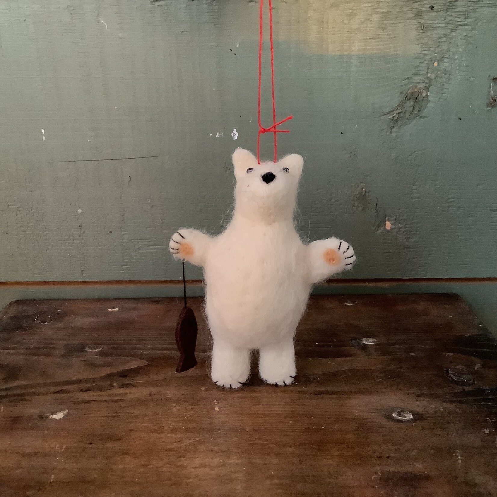 Polar Bear w/Fish Ornament- 4.5"H