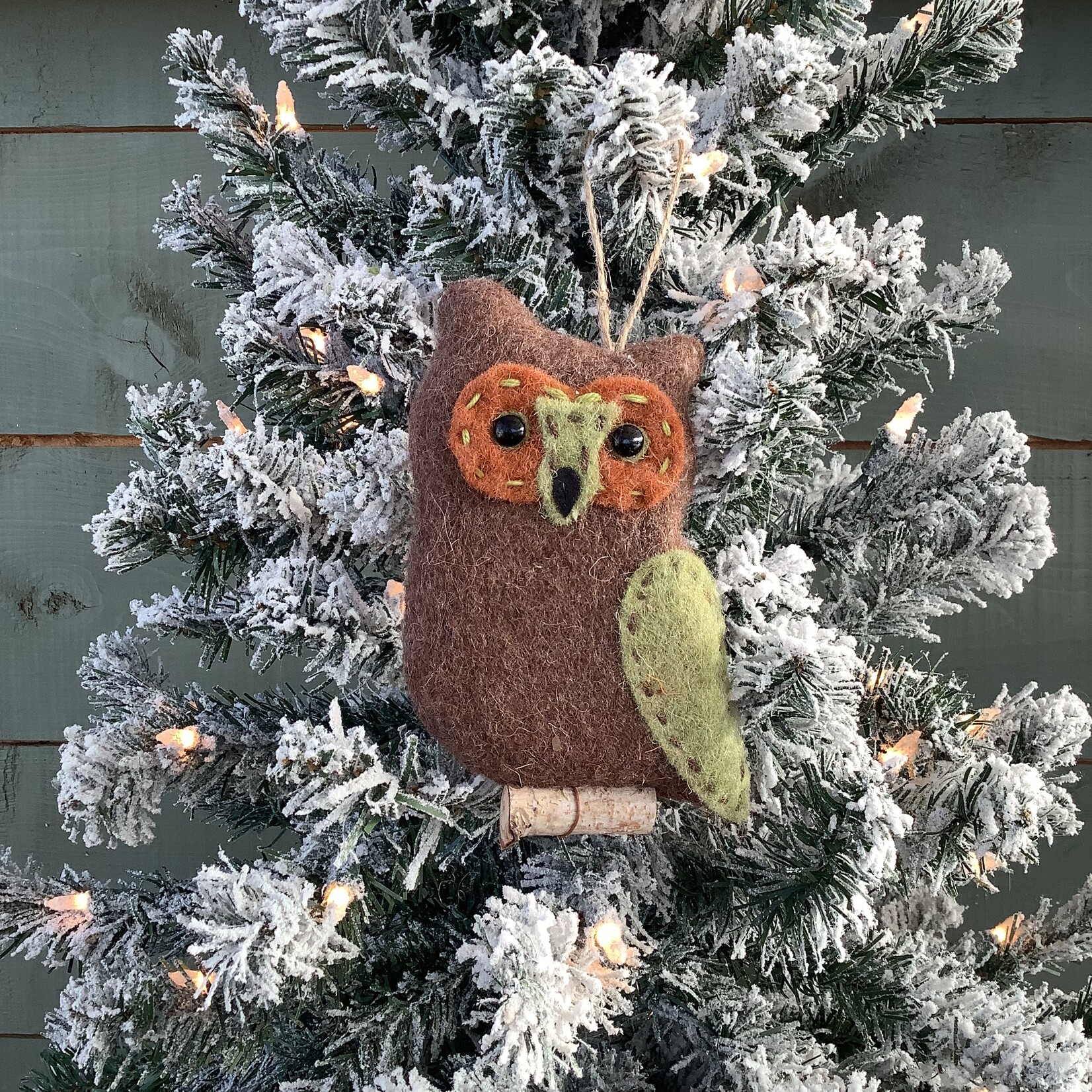 Fall Owl on Twig Ornament- 5.5"H