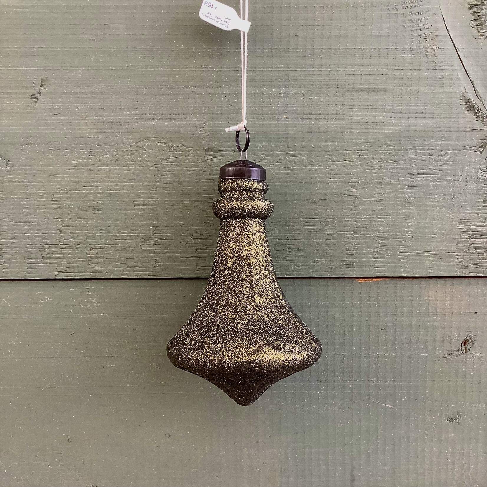 Shimmer Ornament, Dark Moss, Tear drop