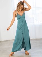 Dusty Teal Dot Button Front Slip Maxi